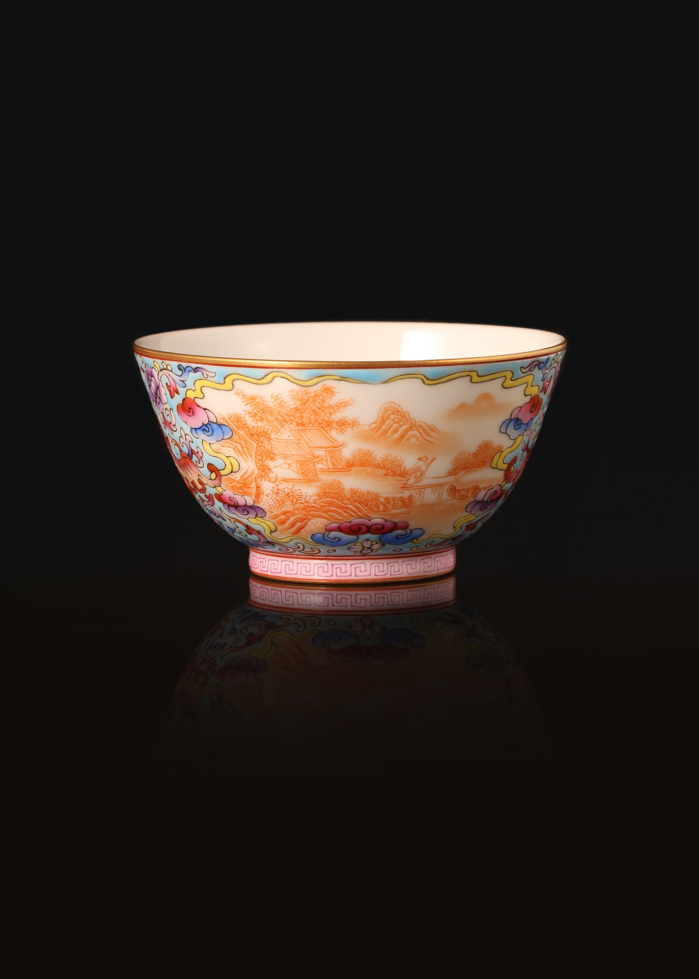 Dayazhai Enamel Auspicious Cloud and Landscape Cup