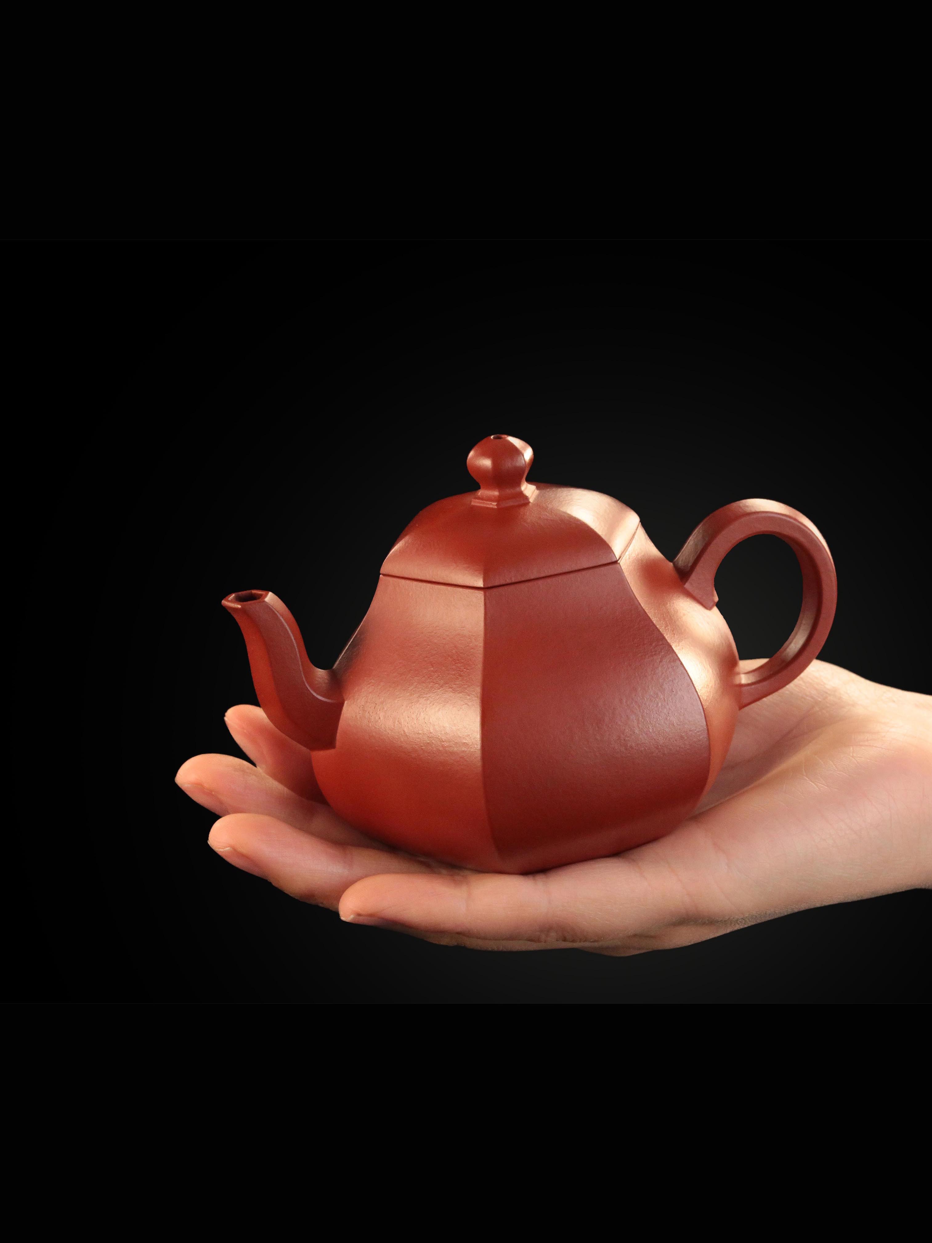 Fang Lipin Huanglongshan Cinnabar Hexagonal Pear-Shaped Red Clay Teapot 