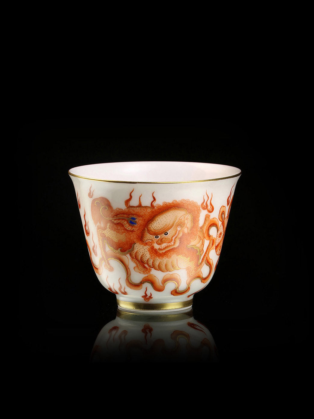 Iron-red and gold-decorated lion dance cup