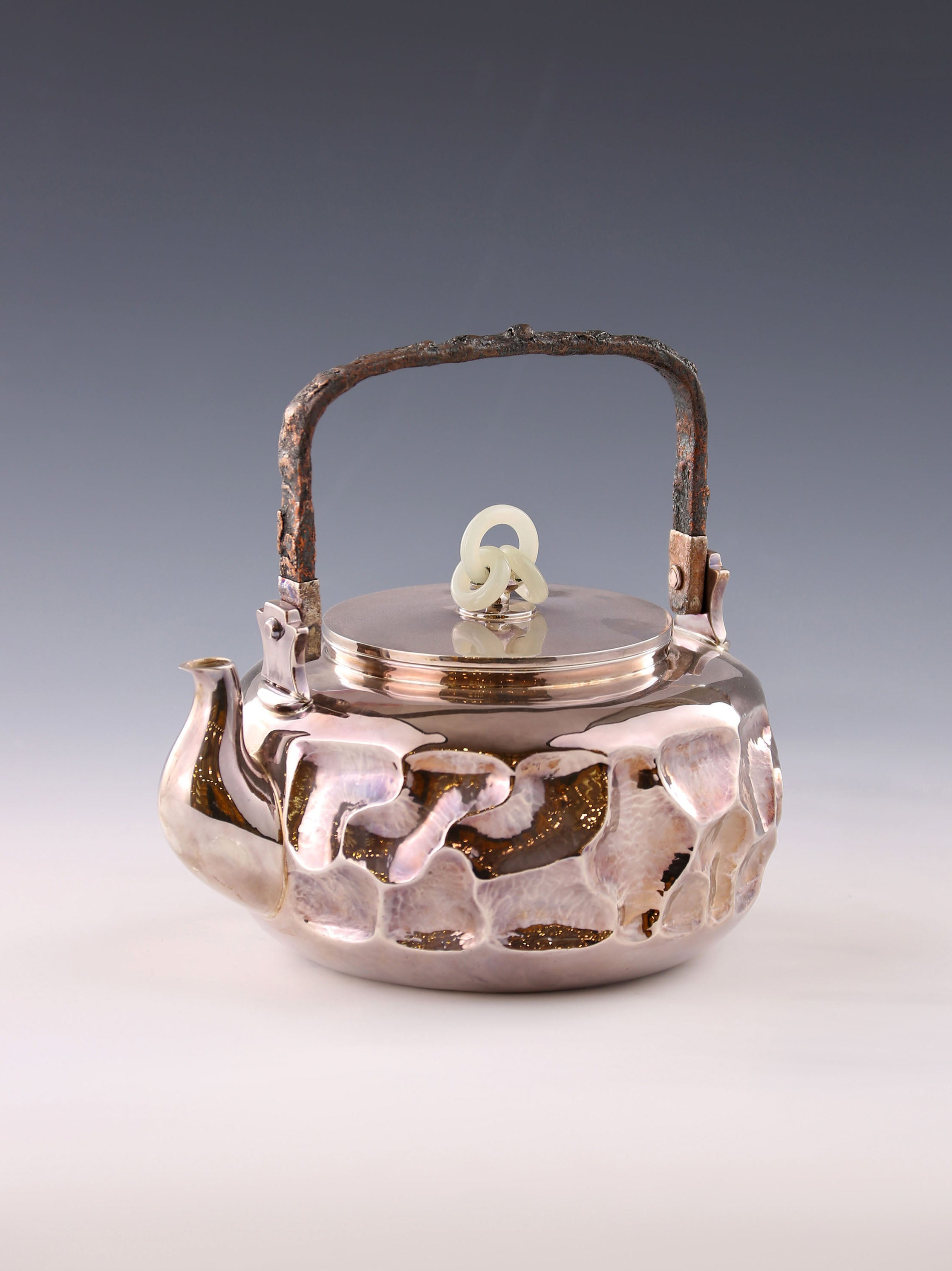 Ghost Rock Eye Iron Handle Three-Ring Jade Silver Pot