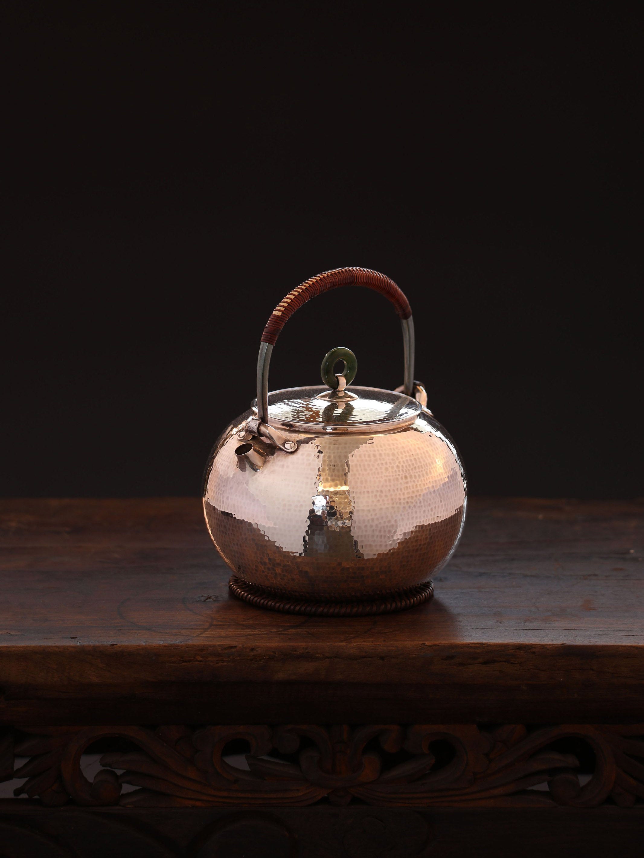 Ancient Style Vine Picking Pure Silver Teapot