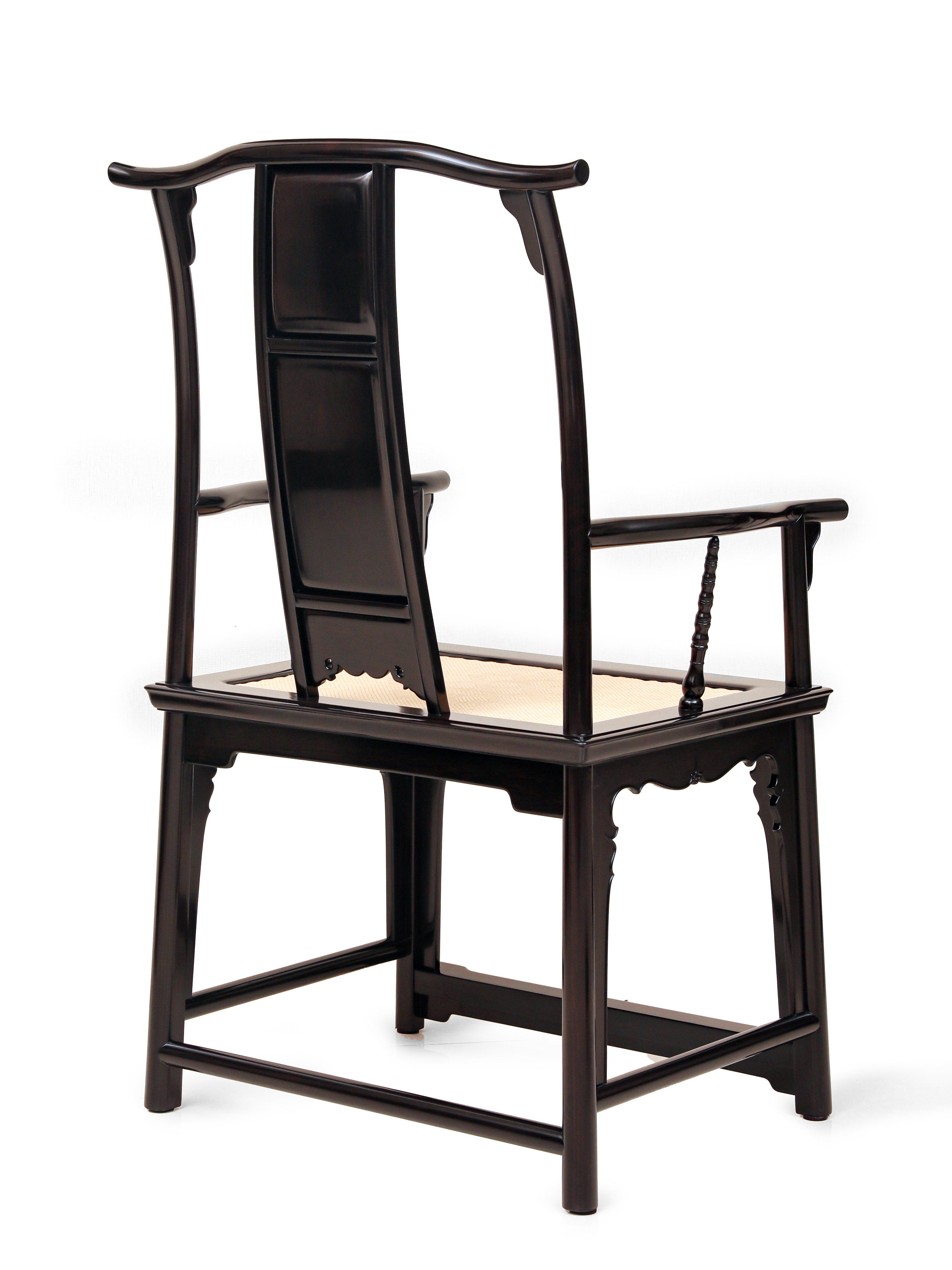 Purple sandalwood inlaid with seahorse ivory, crane and deer symbolizing spring, four-cornered official's hat chair