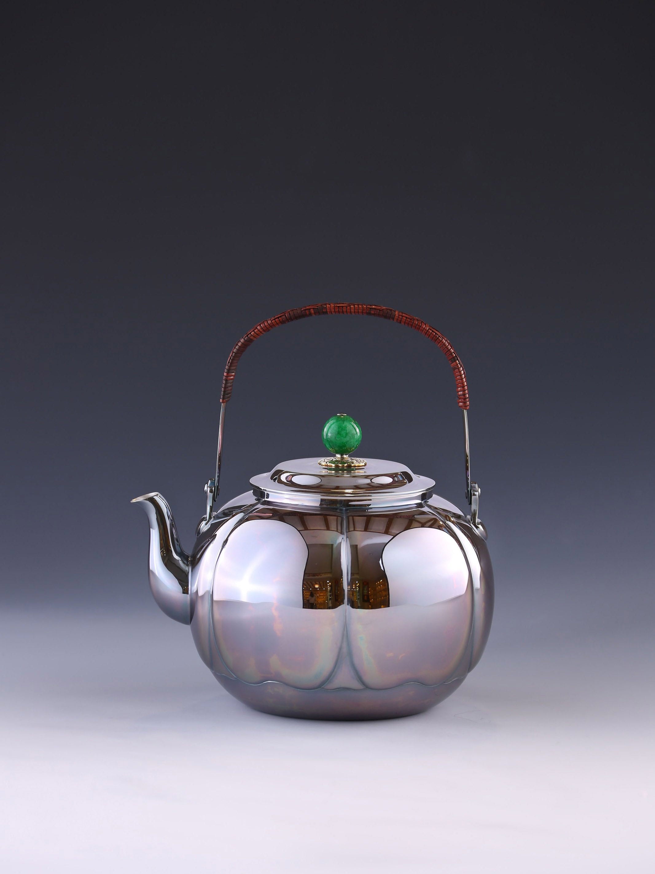 Flower petal silver teapot