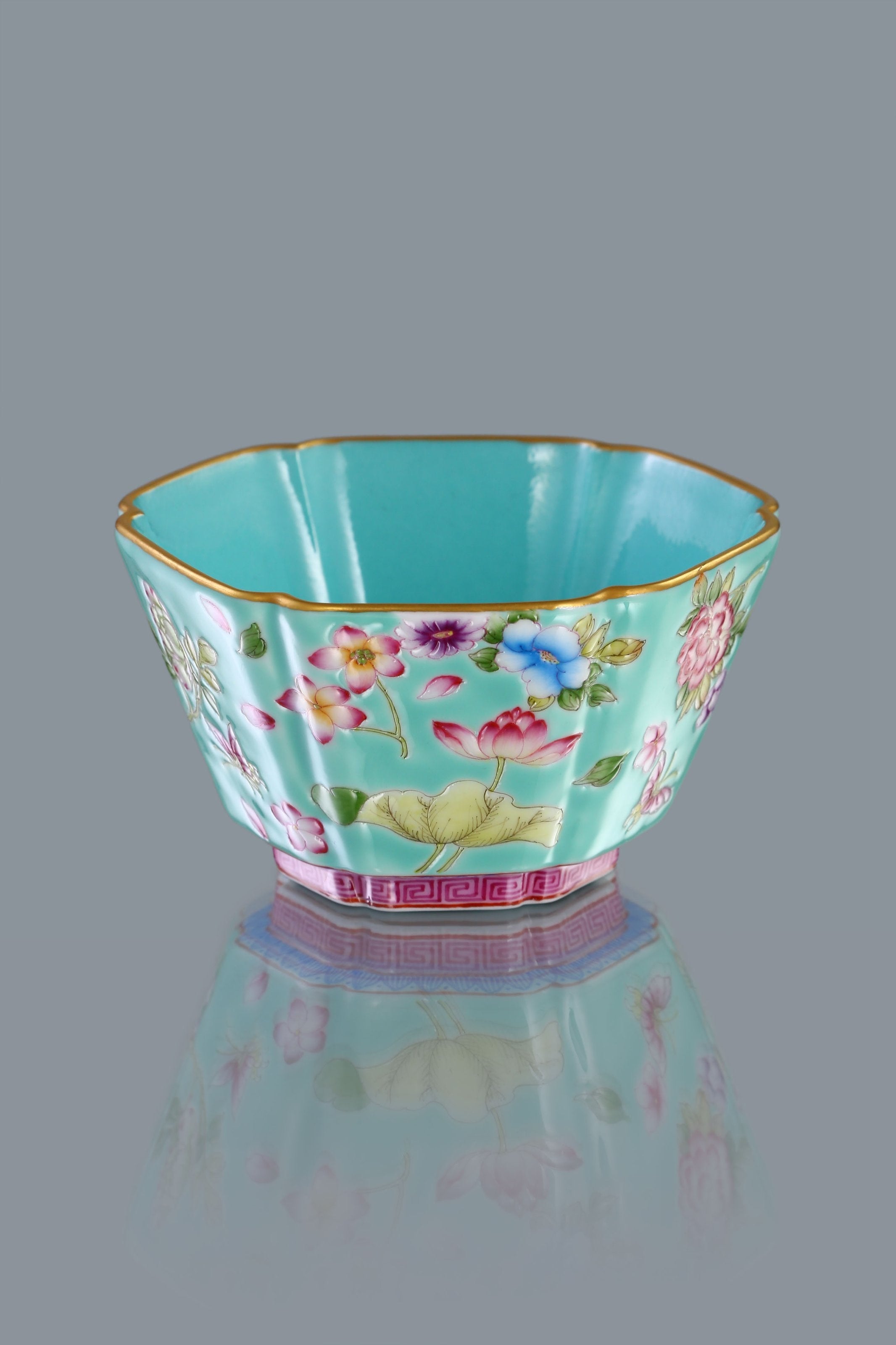 Dayazhai Flower and Butterfly Six-Sided Cup
