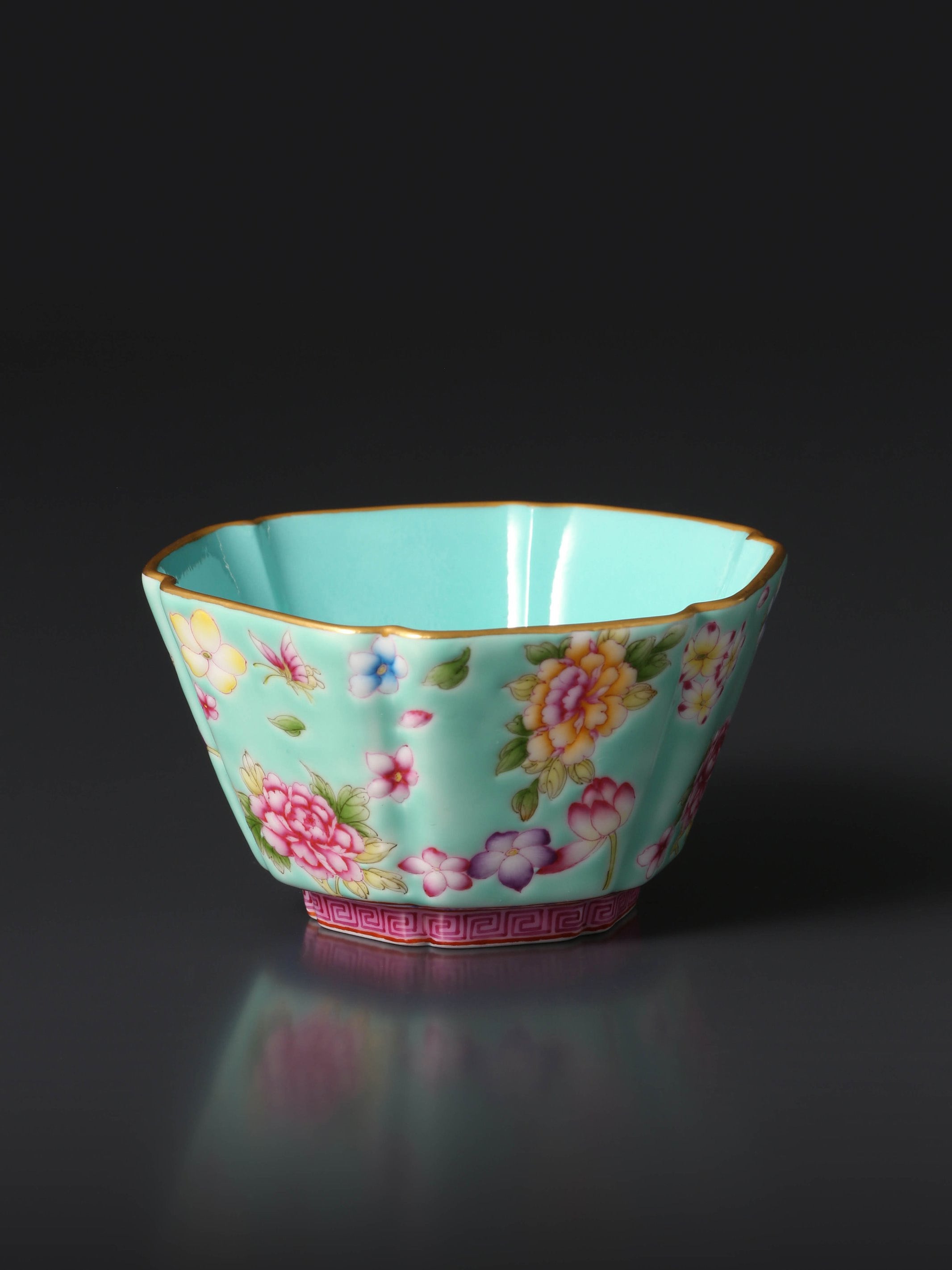 Dayazhai Flower and Butterfly Six-Sided Cup