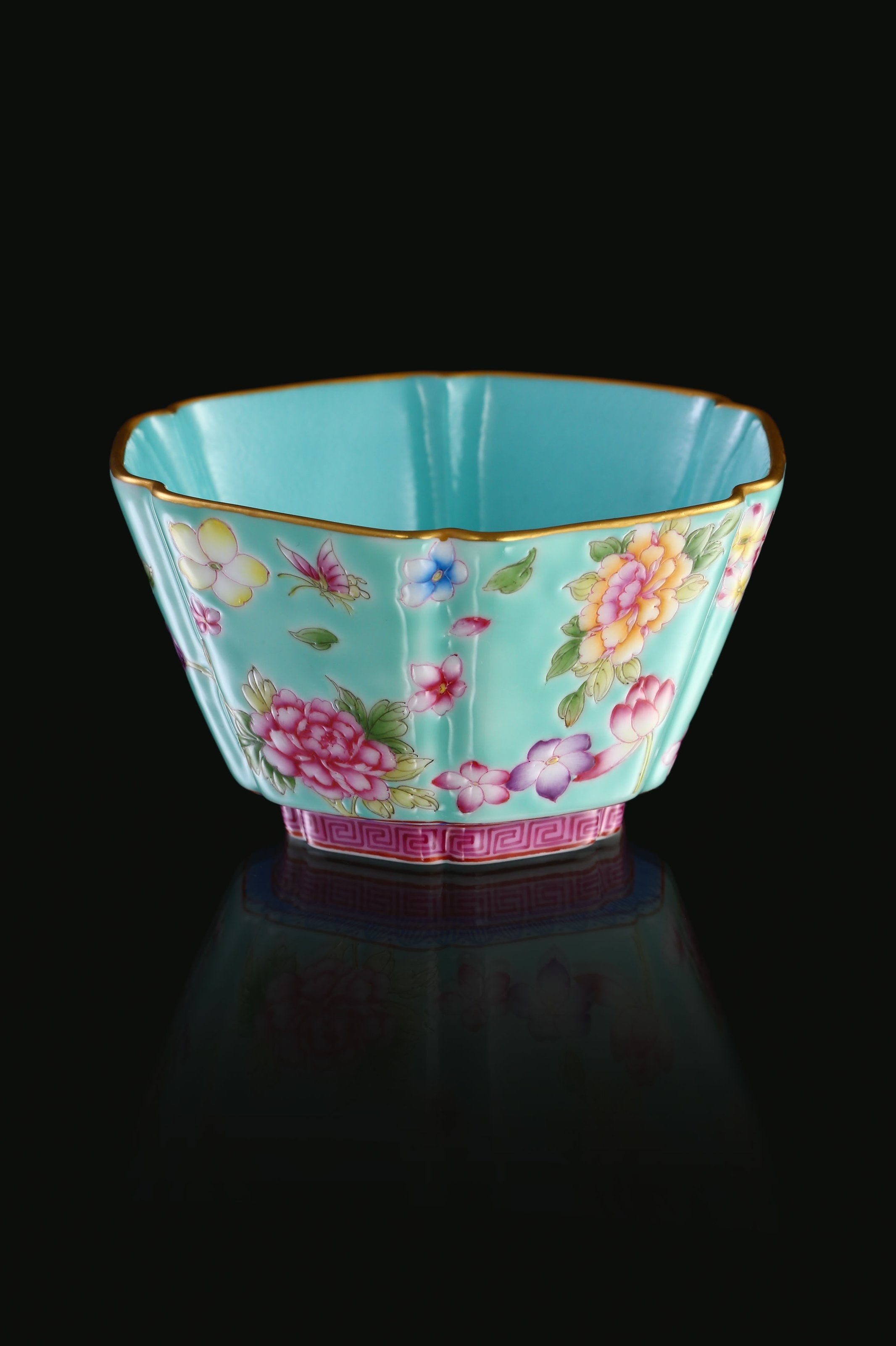 Dayazhai Flower and Butterfly Six-Sided Cup