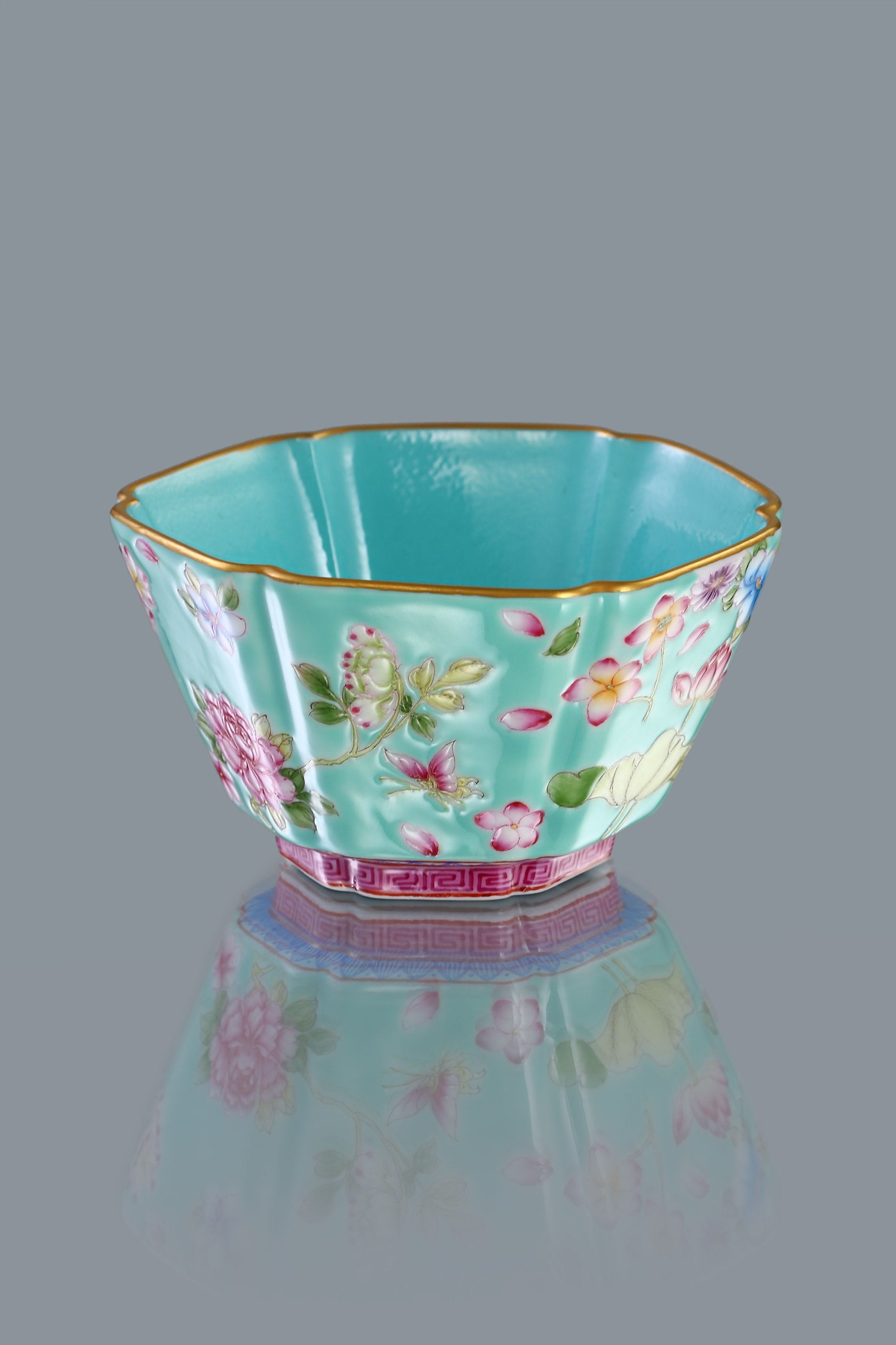 Dayazhai Flower and Butterfly Six-Sided Cup
