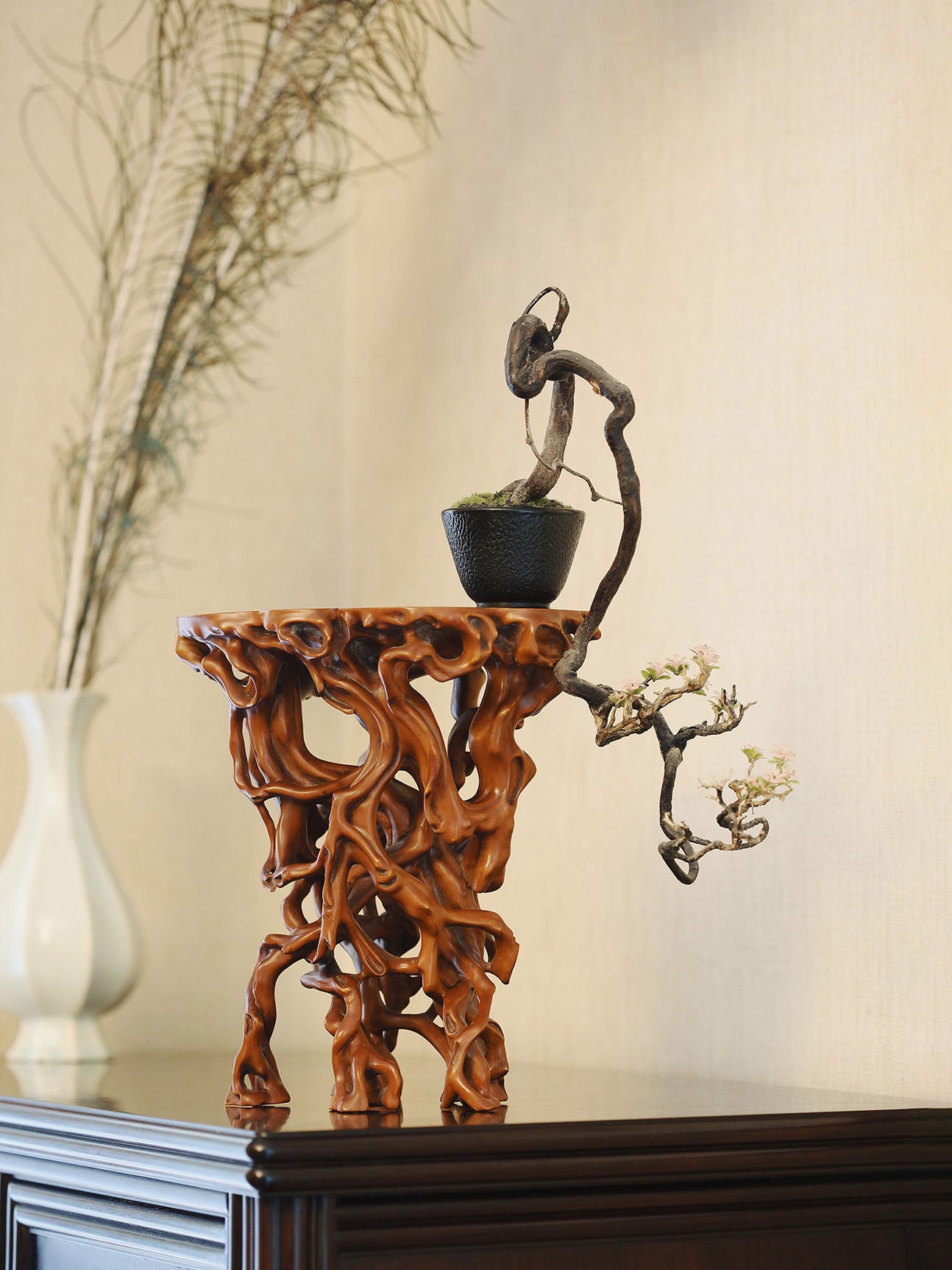 Boxwood carved incense table