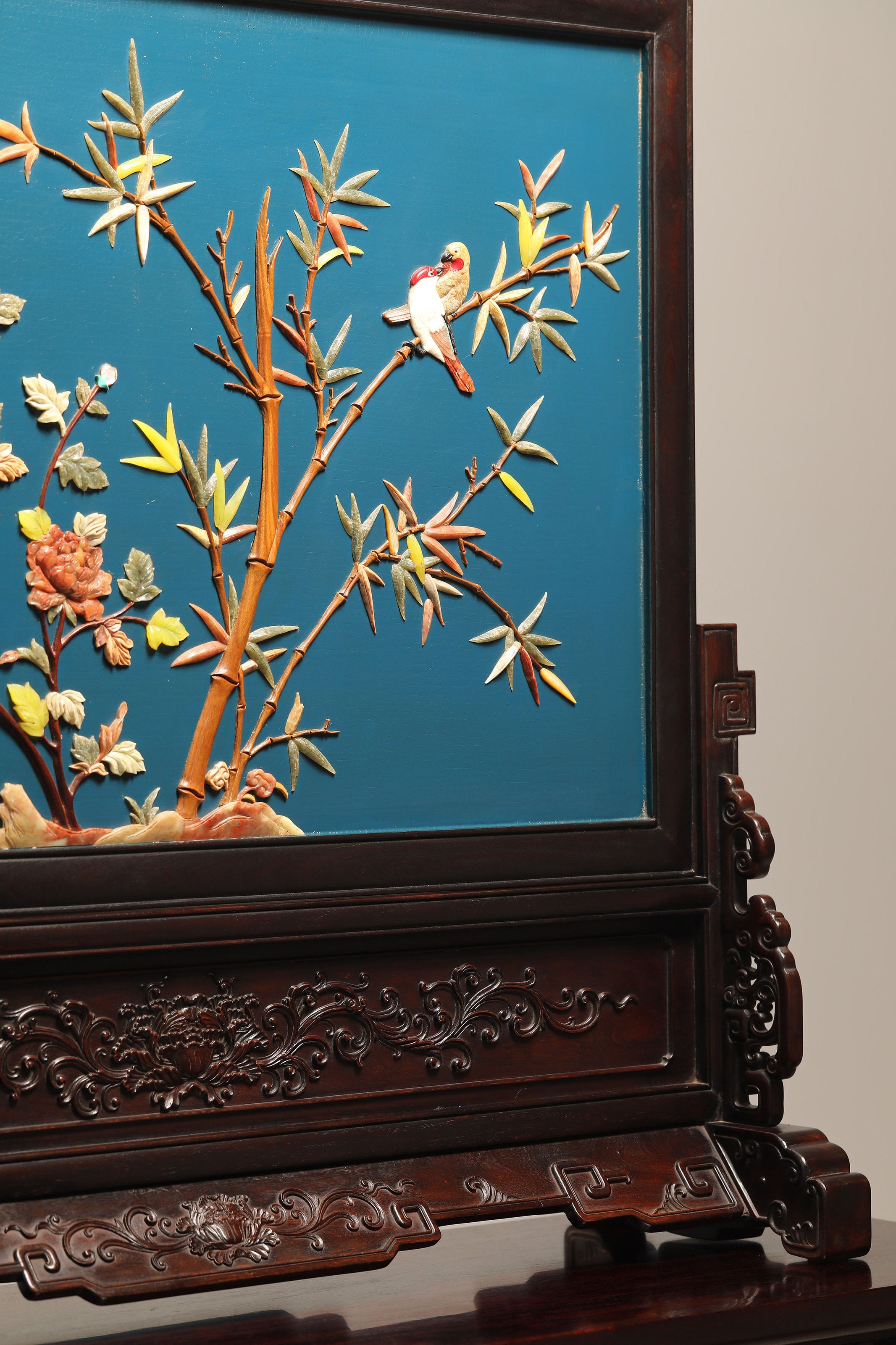 Rosewood Inlaid Flower and Bird Pattern Screen
