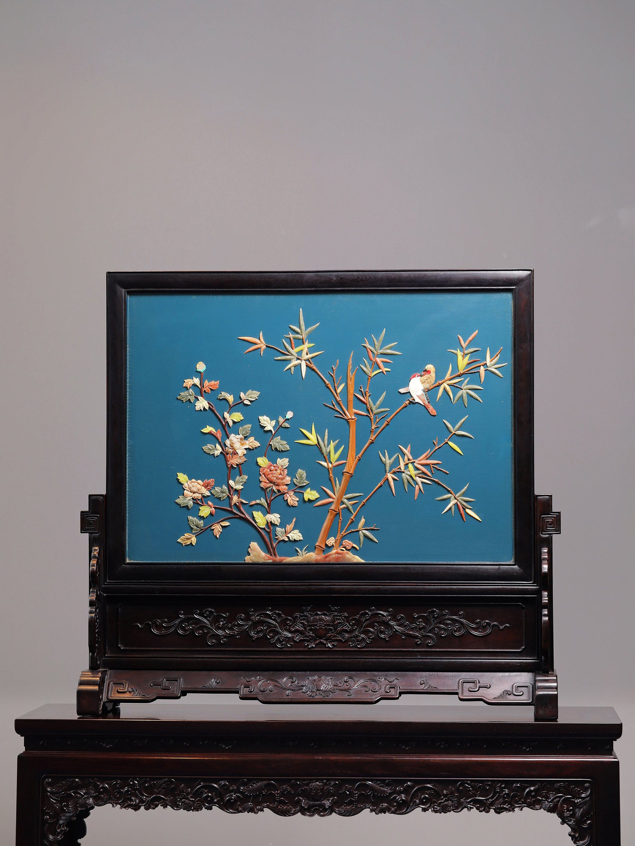 Rosewood Inlaid Flower and Bird Pattern Screen