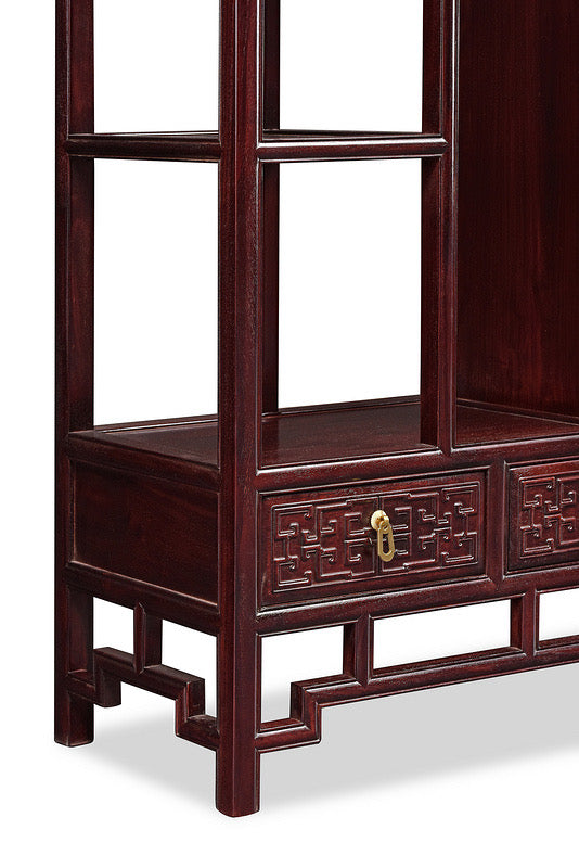 A pair of Zambian rosewood display shelves with fretwork design