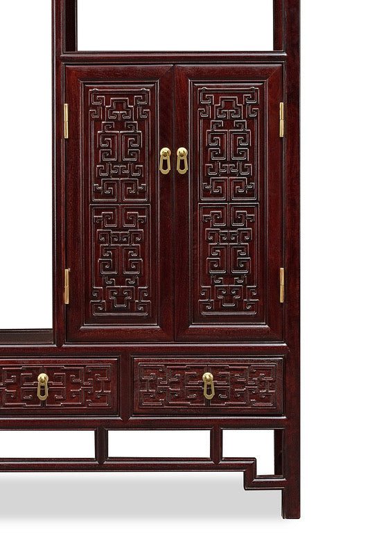 A pair of Zambian rosewood display shelves with fretwork design