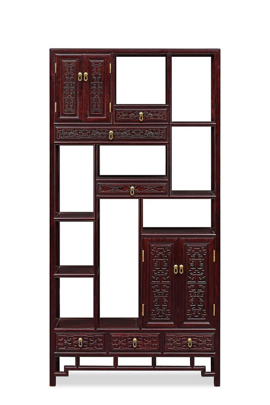 A pair of Zambian rosewood display shelves with fretwork design