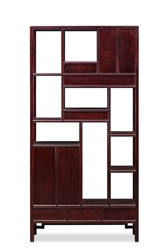 A pair of Zambian rosewood display shelves with fretwork design