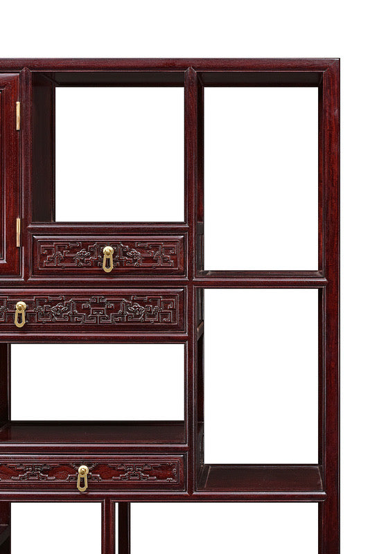 A pair of Zambian rosewood display shelves with fretwork design