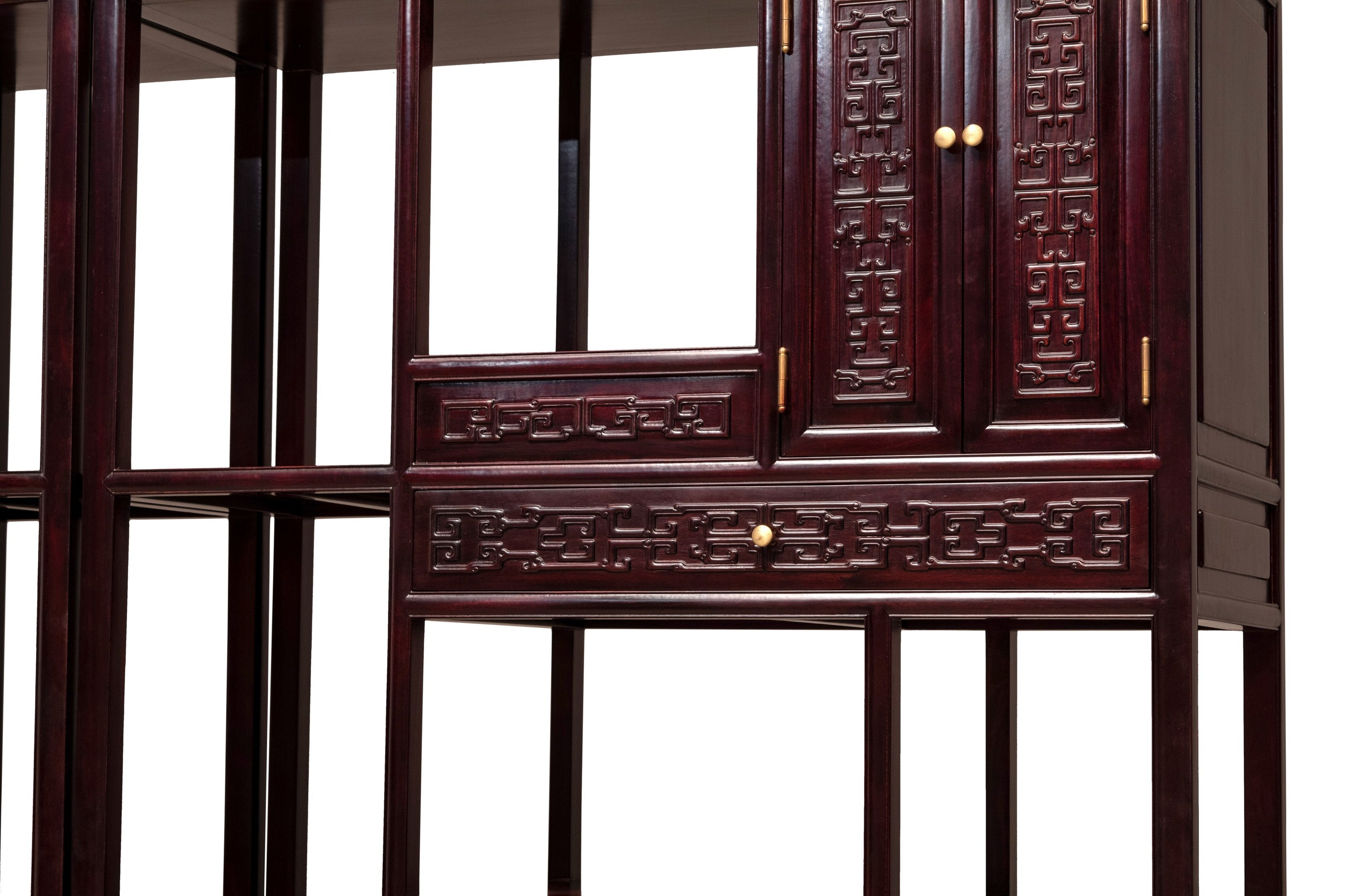 Zambian rosewood display shelf with fretwork pattern