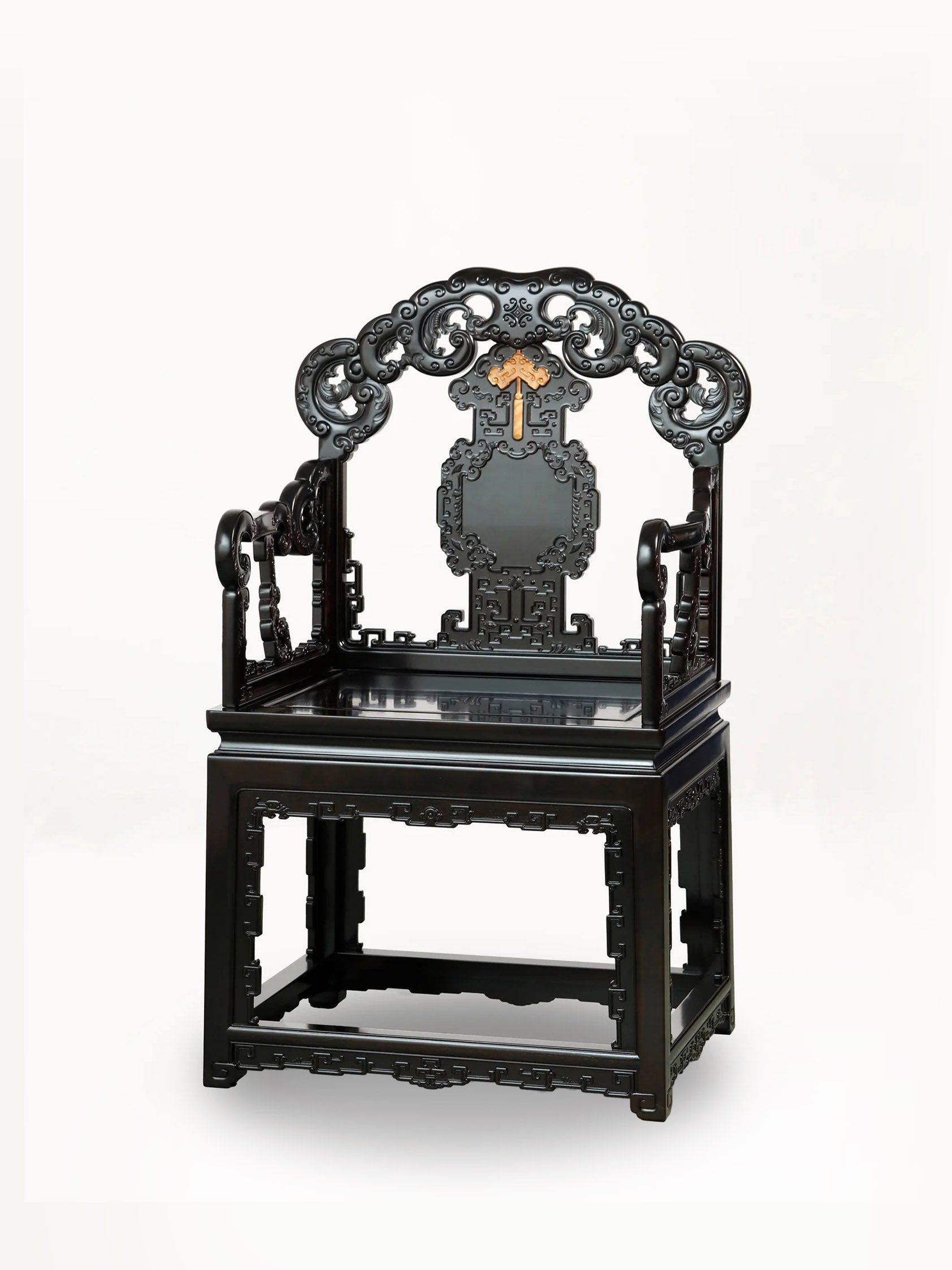 Purple sandalwood three-piece armchair set with bat and longevity motifs