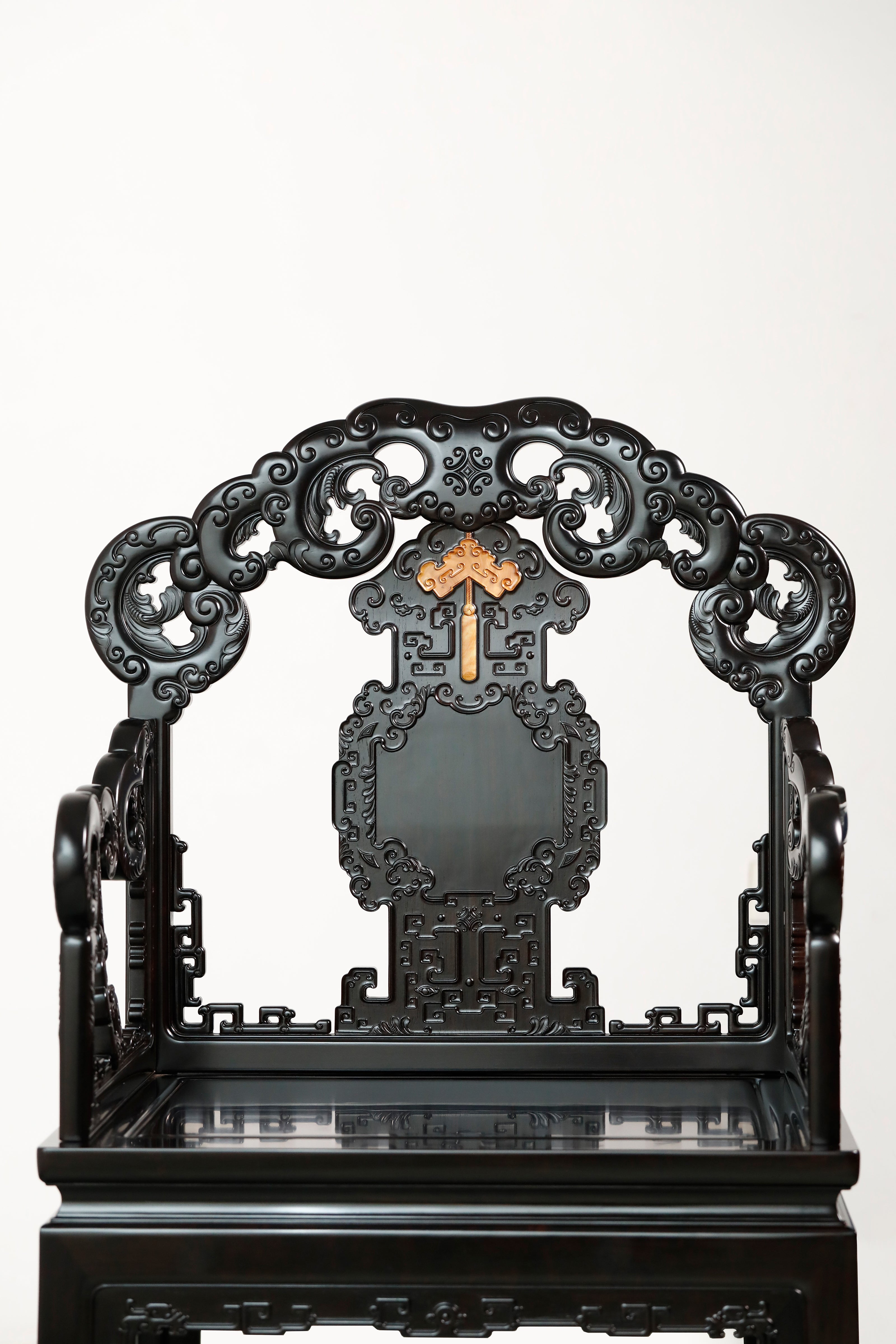 Purple sandalwood three-piece armchair set with bat and longevity motifs