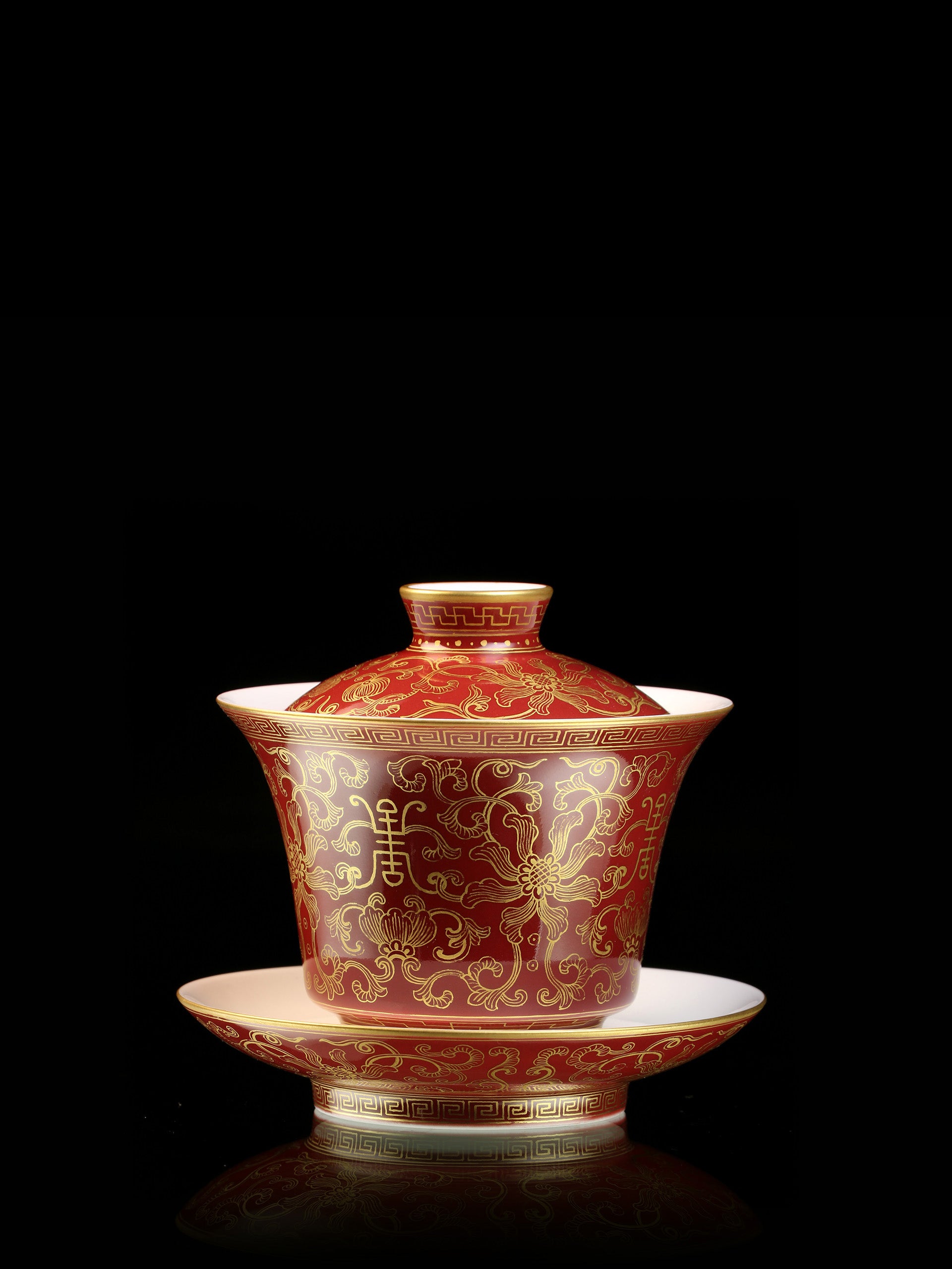 Sacrificial Red Gold Chicken Bowl with Longevity Pattern