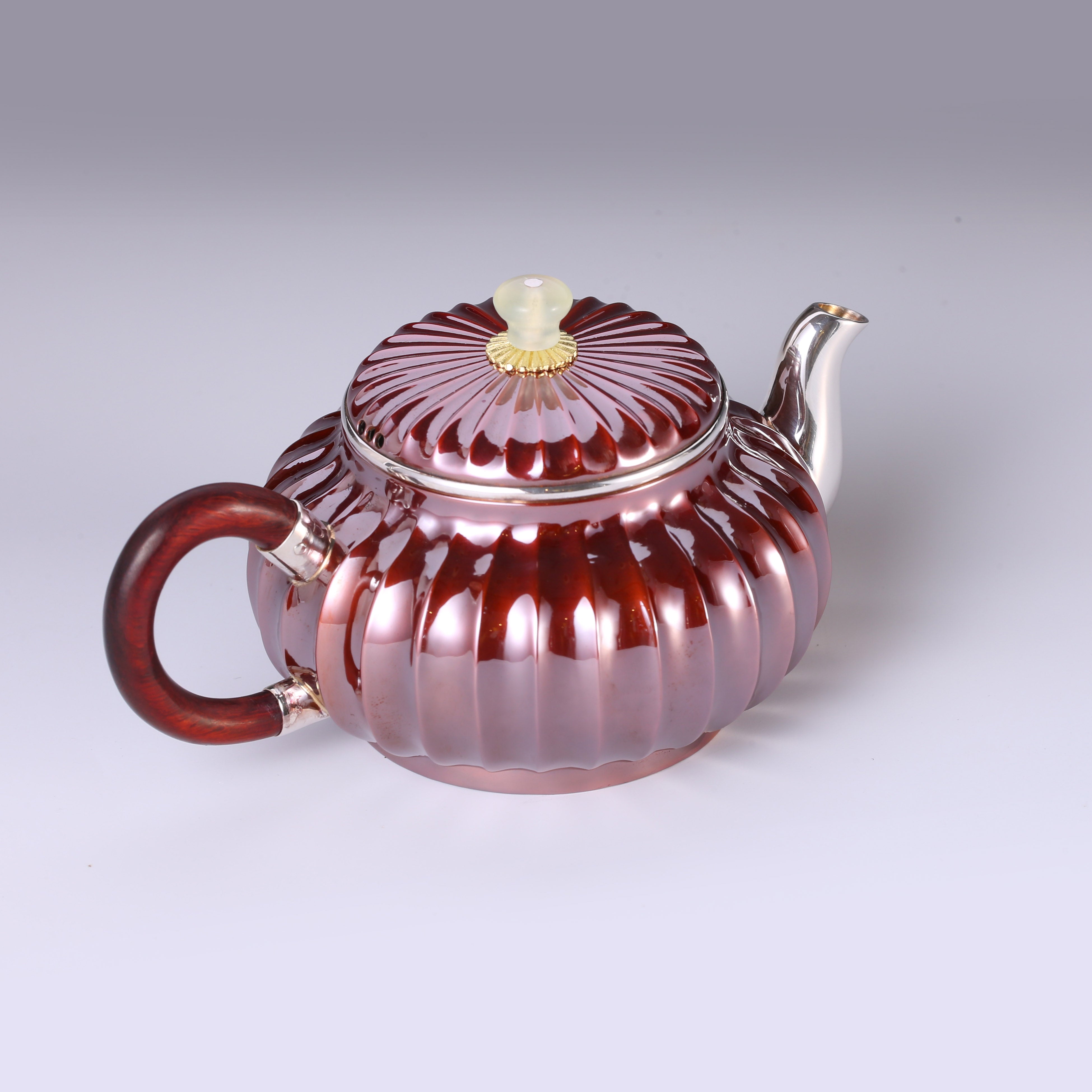 Ribbed Copper-Plated Silver Teapot
