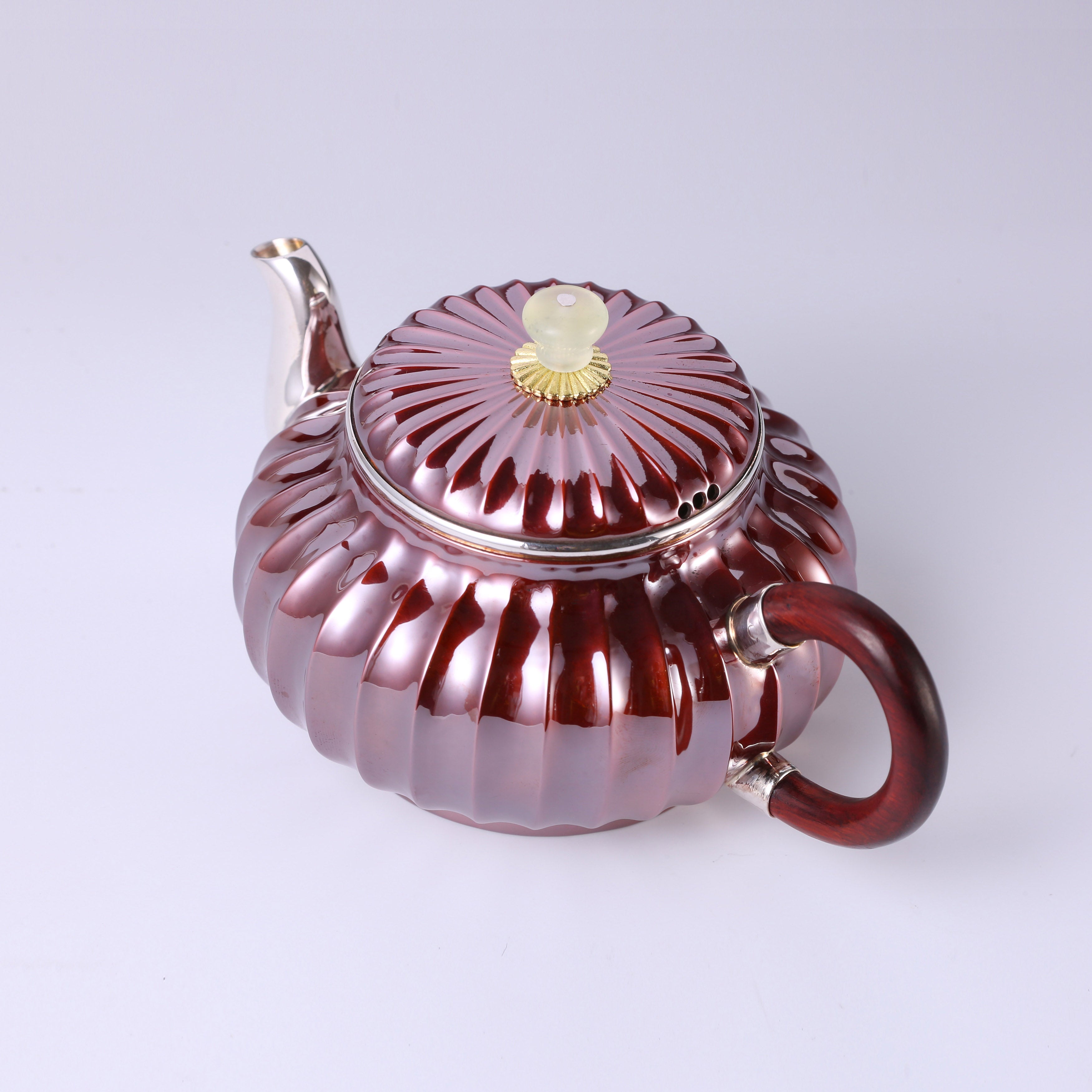Ribbed Copper-Plated Silver Teapot