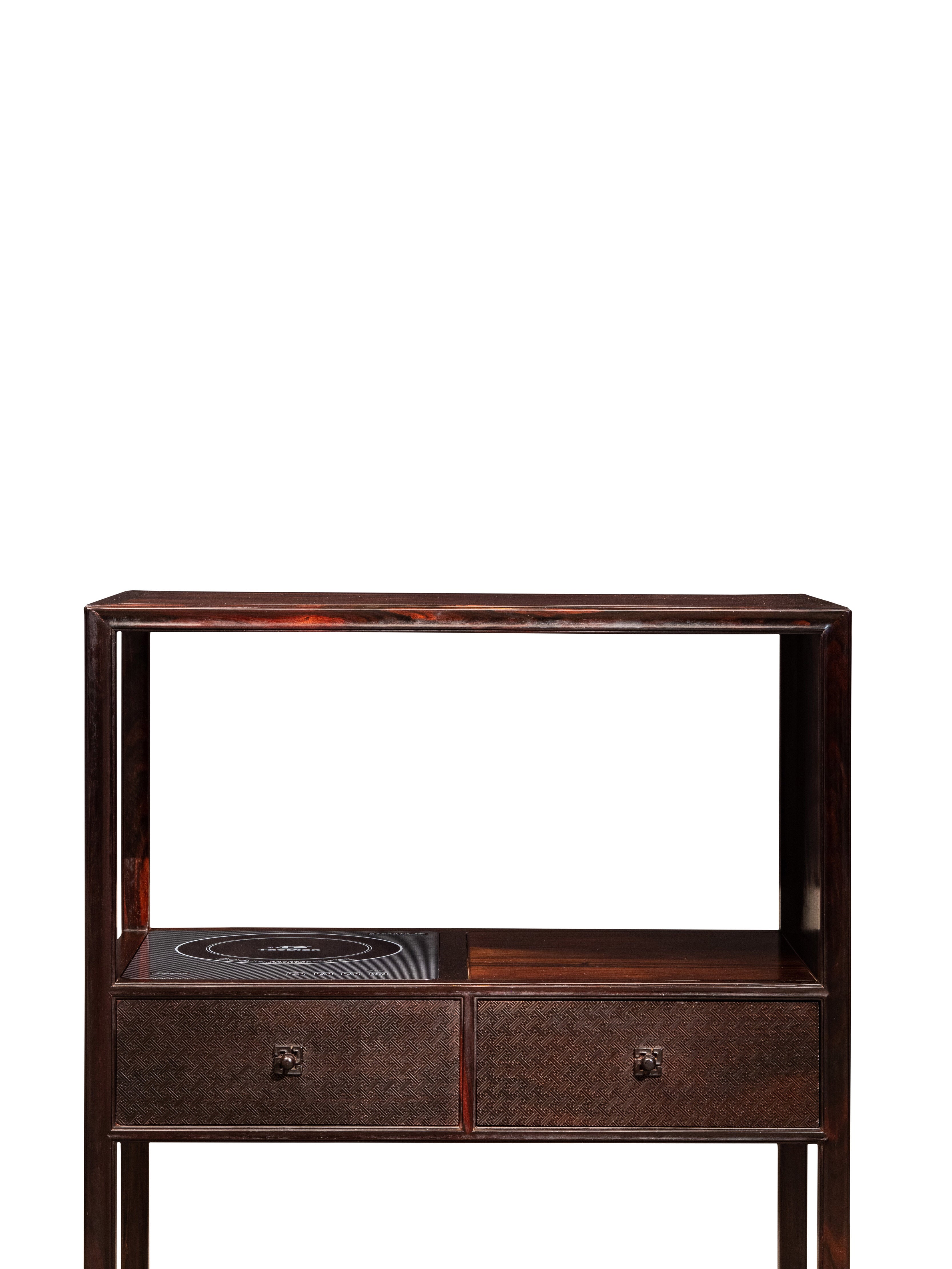 Rosewood Tea Stand with Swastika Pattern and Auspicious Bird Design