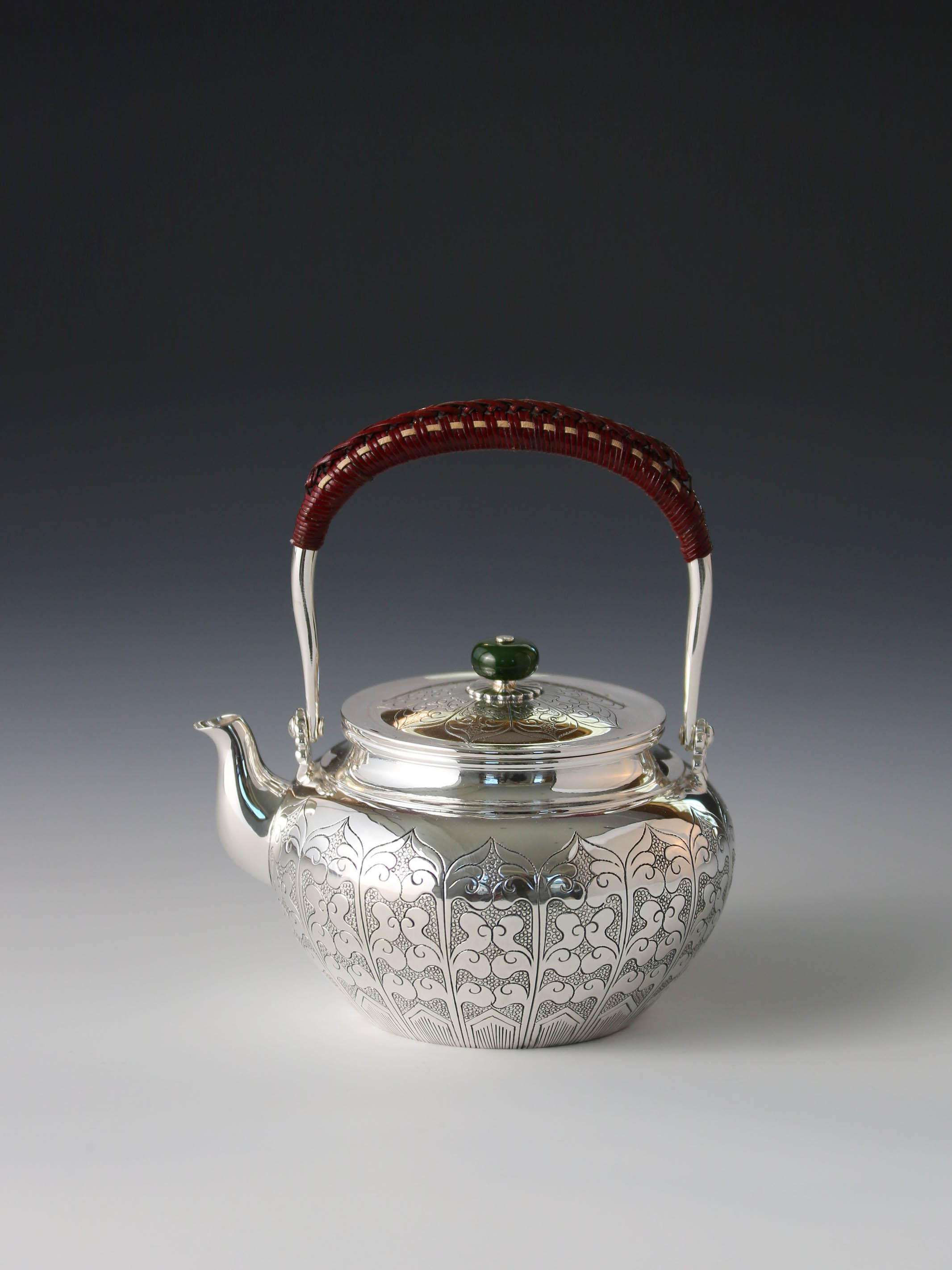 Lotus petal sterling silver teapot with handle