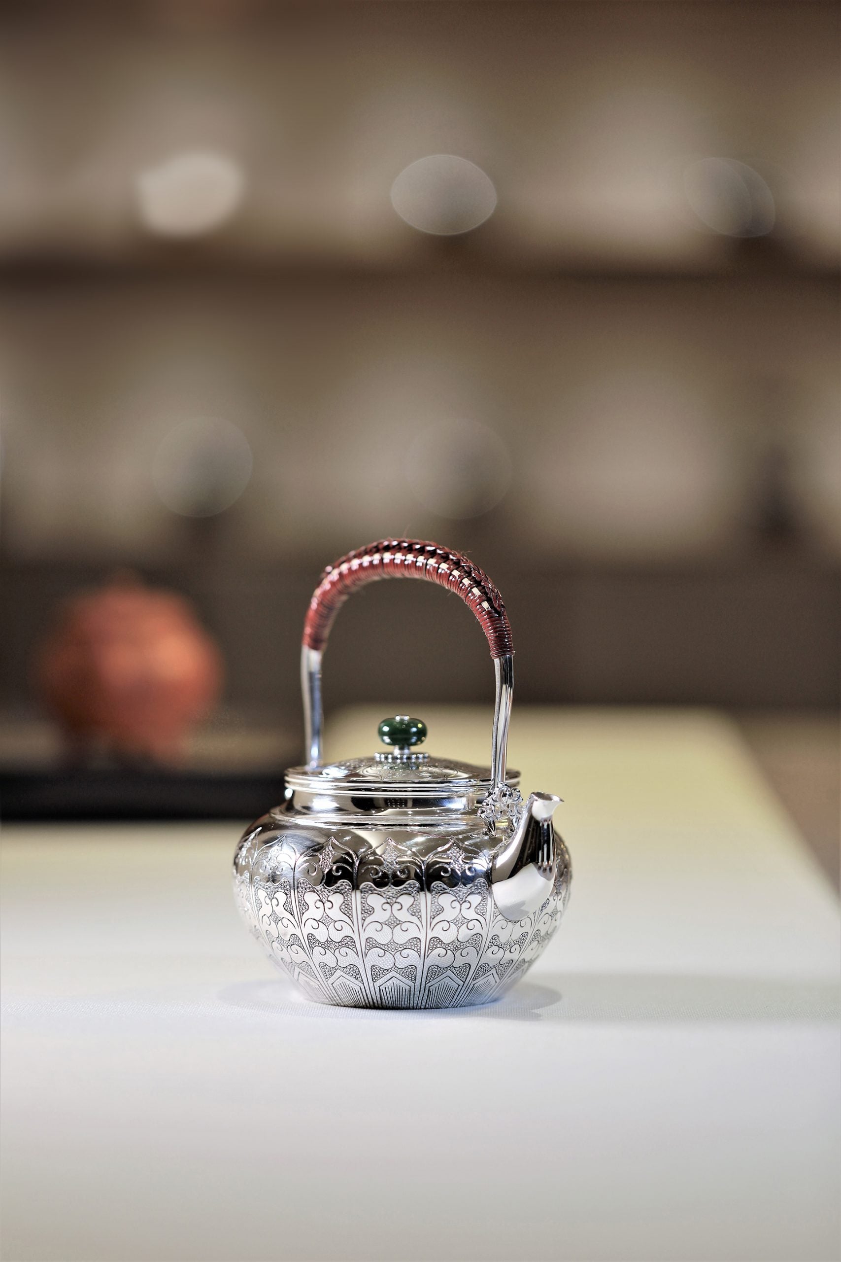 Lotus petal sterling silver teapot with handle