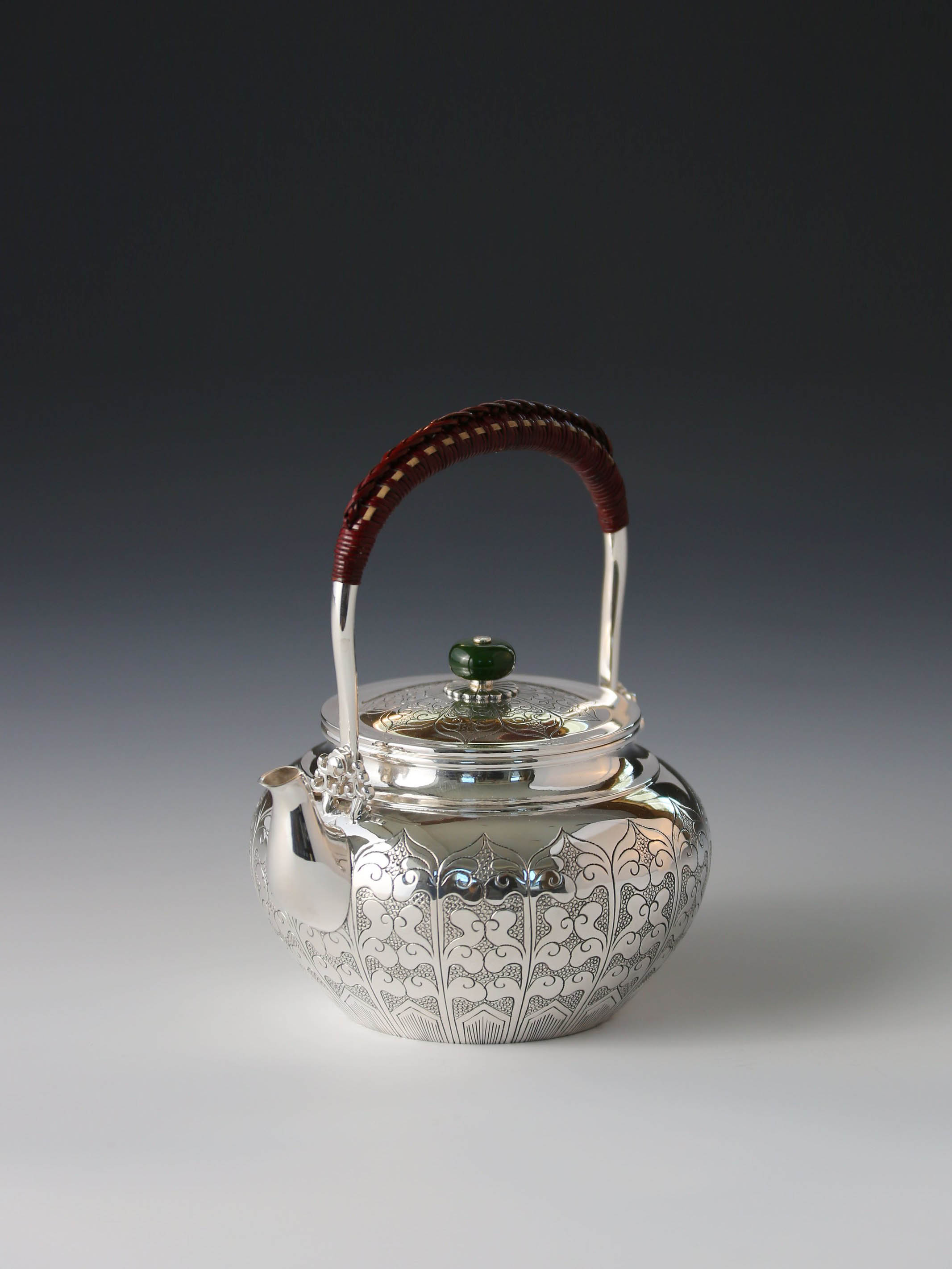 Lotus petal sterling silver teapot with handle