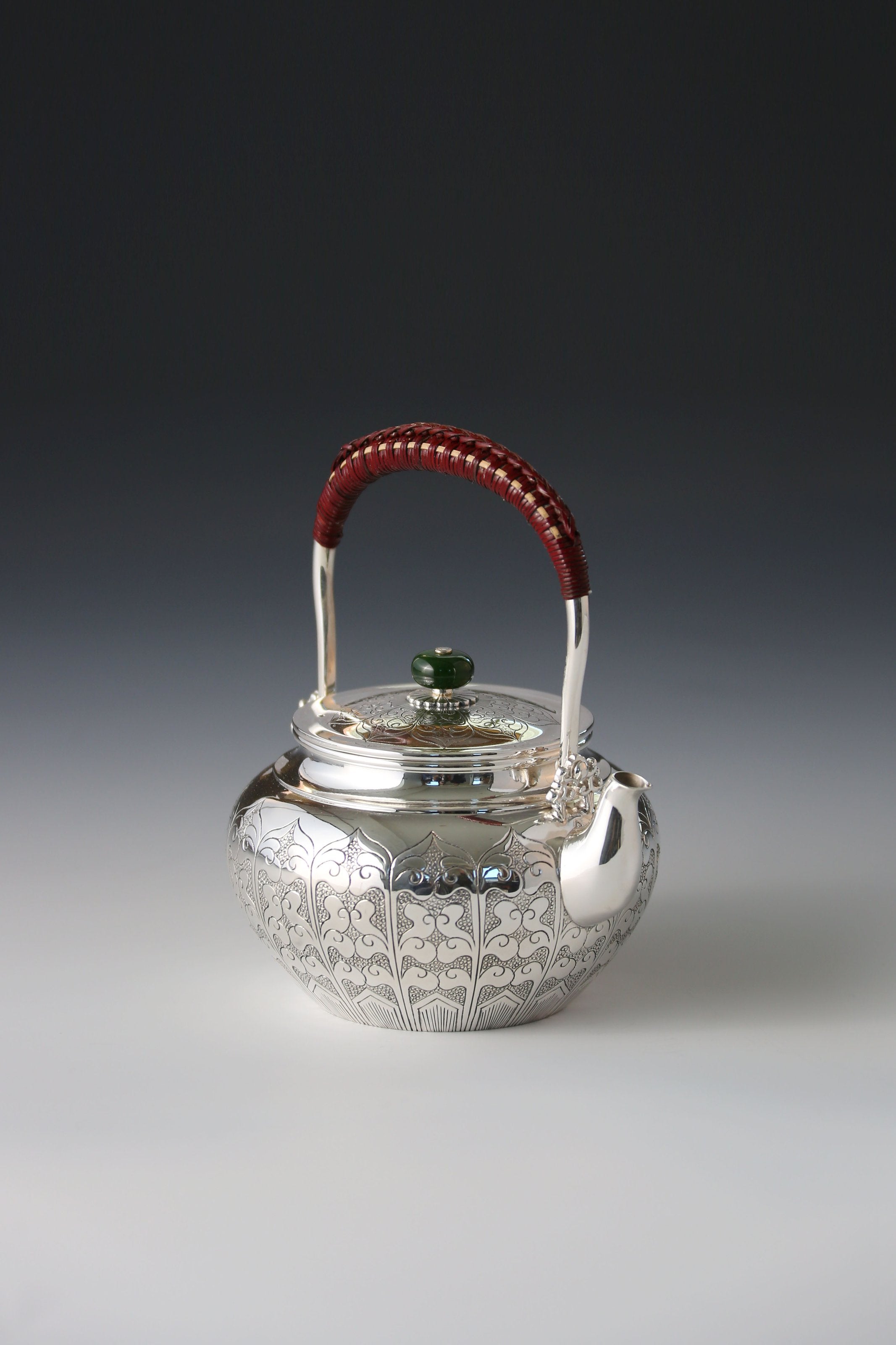 Lotus petal sterling silver teapot with handle