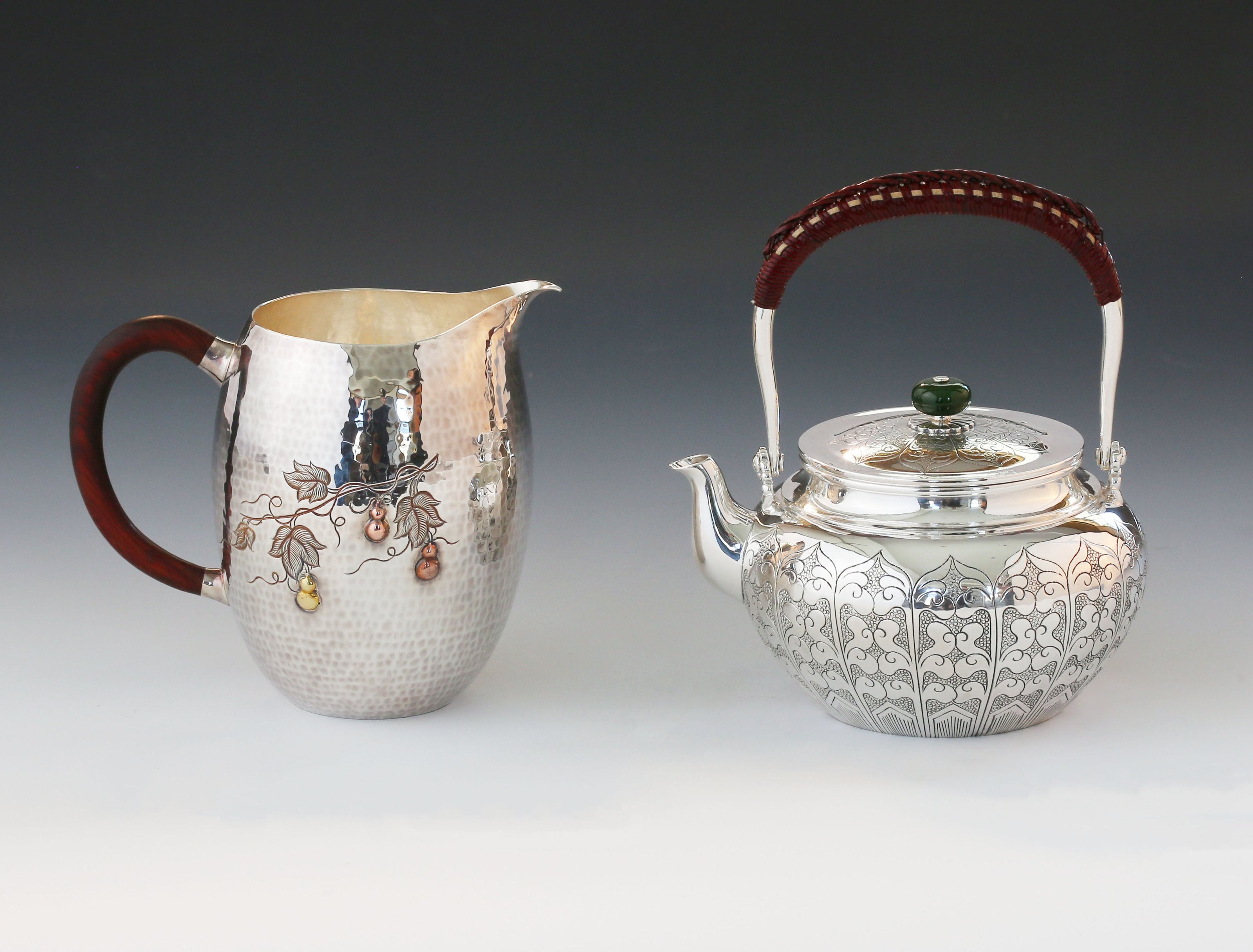 Lotus petal sterling silver teapot with handle