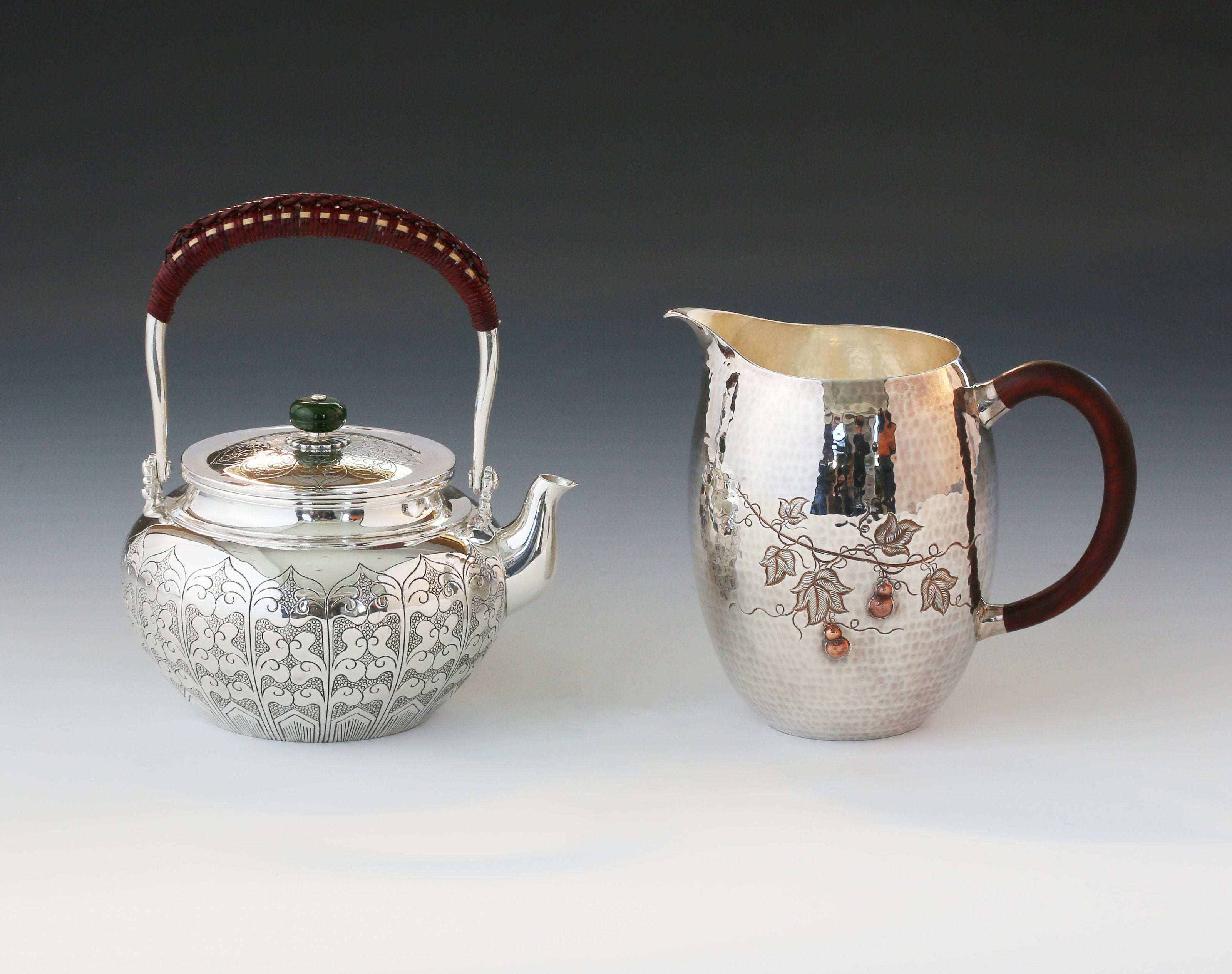 Lotus petal sterling silver teapot with handle