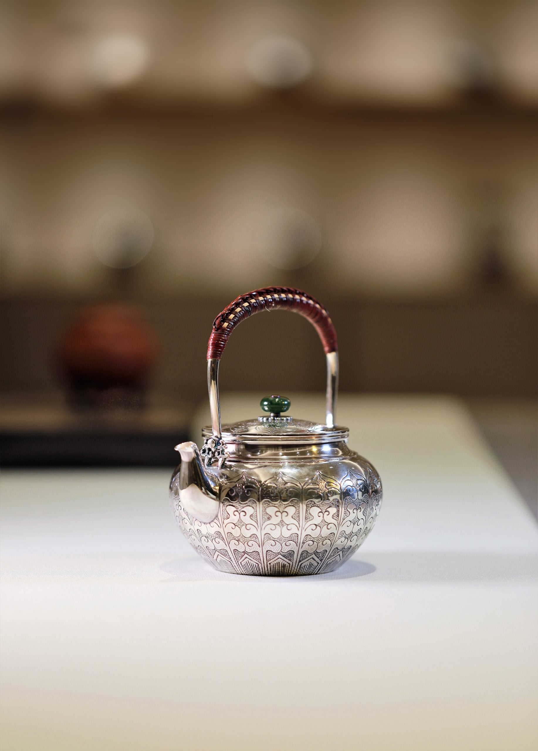 Lotus petal sterling silver teapot with handle