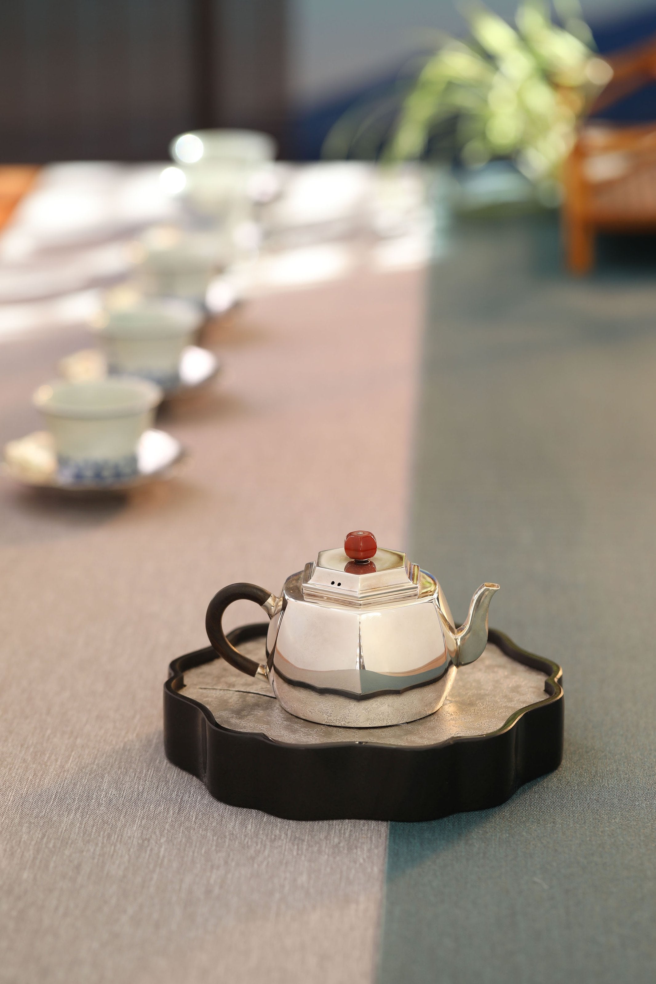 Hexagonal Sterling Silver Teapot