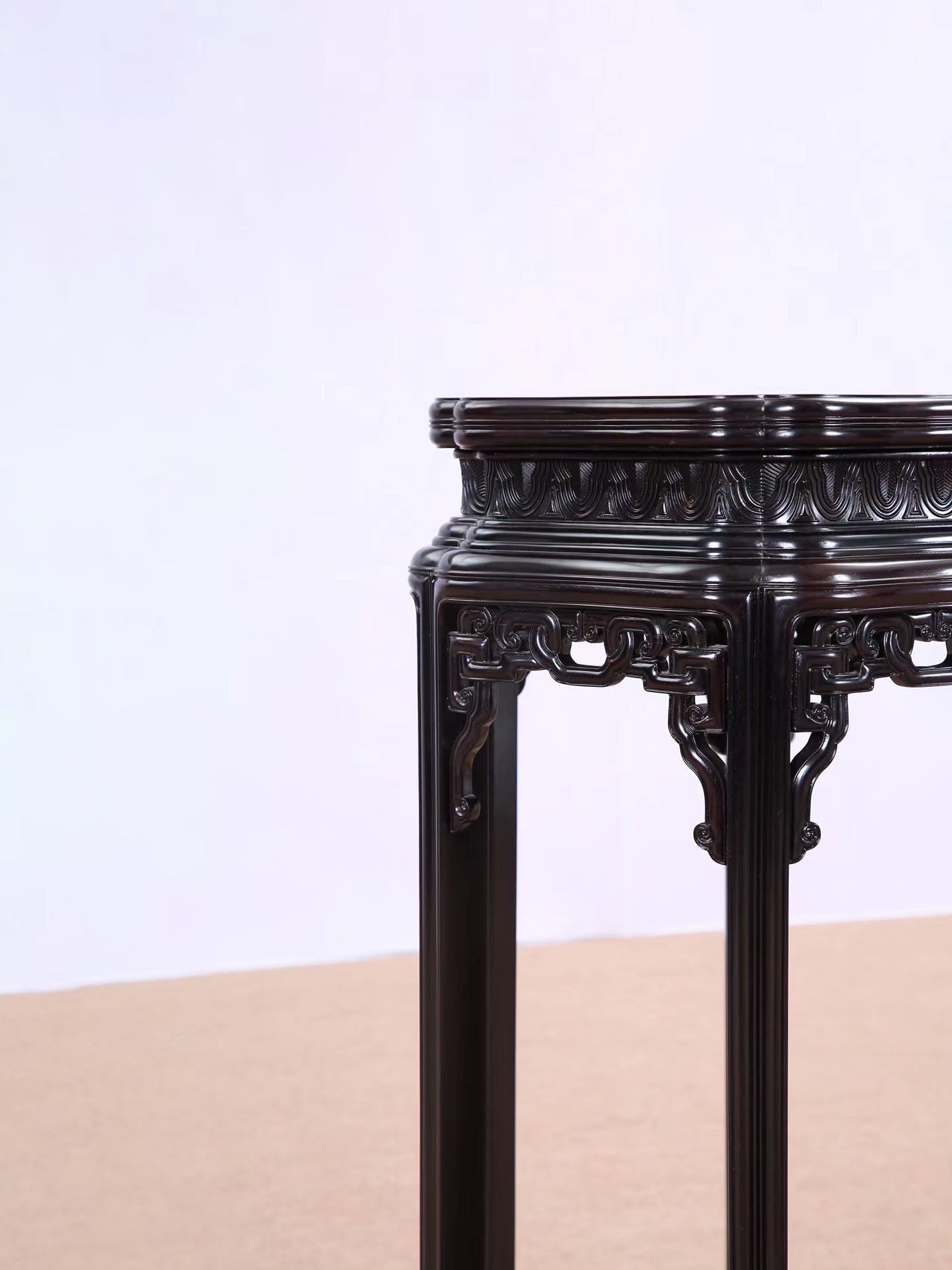 Zambian rosewood hexagonal floral table