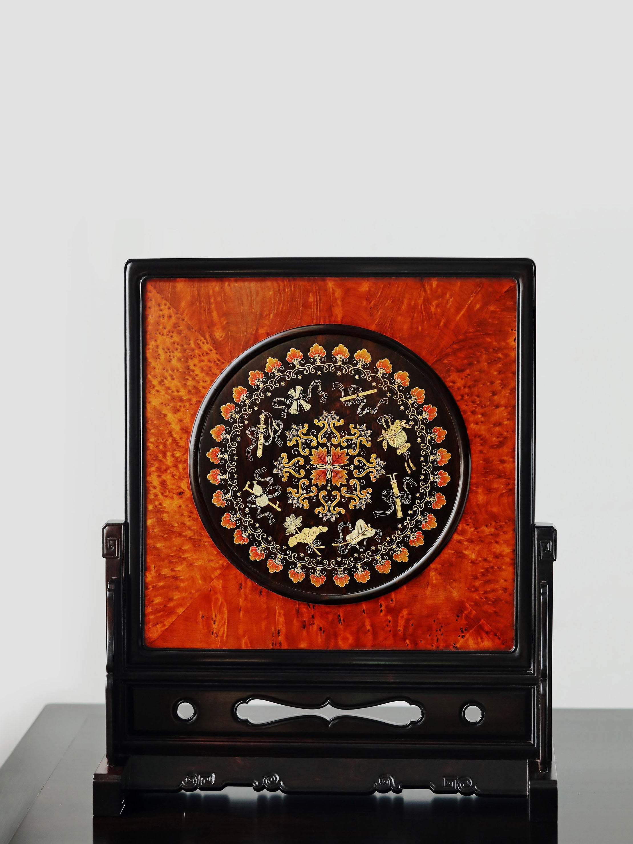 Purple sandalwood burl wood gilded Eight Immortals screen