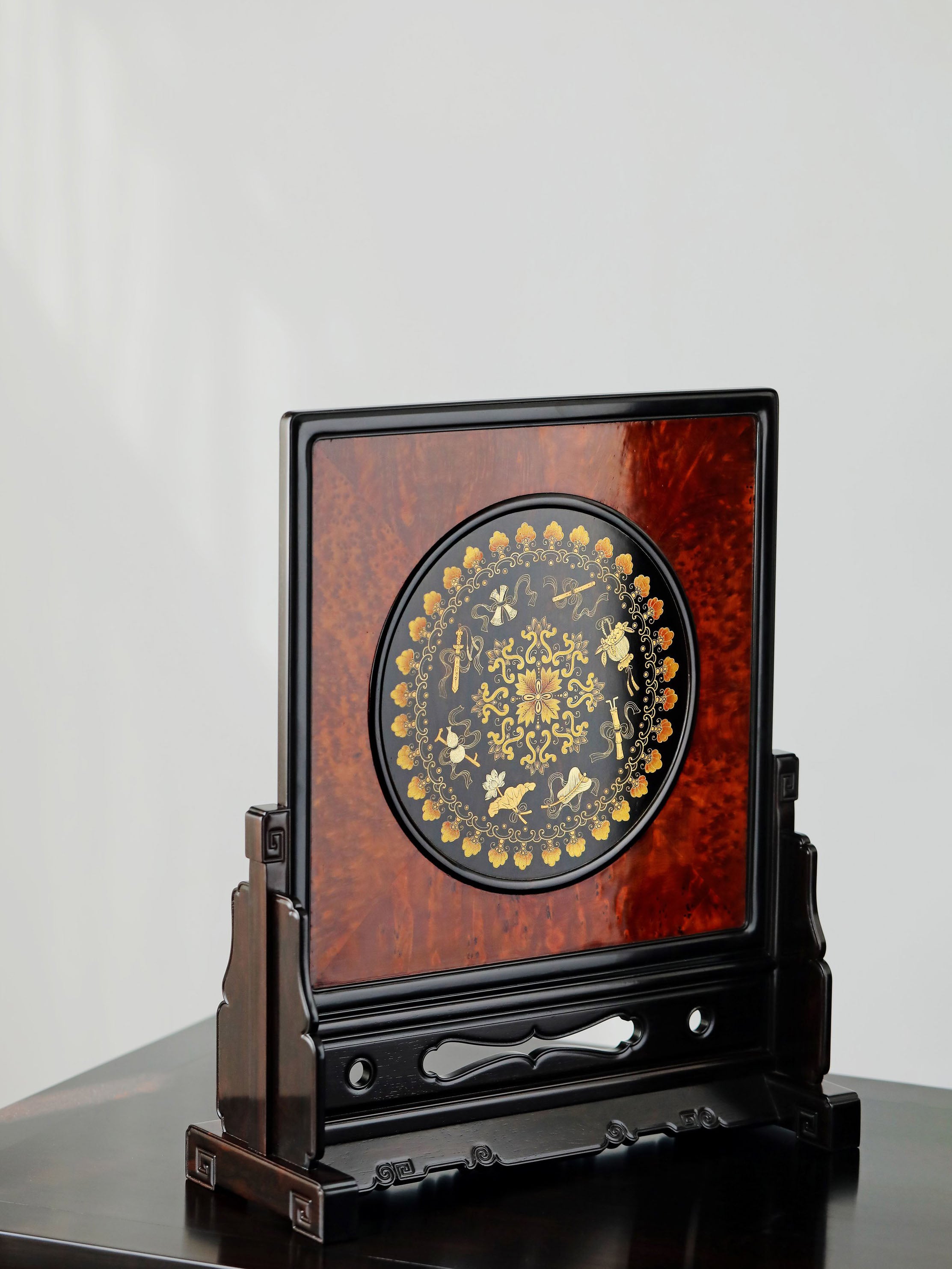 Purple sandalwood burl wood gilded Eight Immortals screen