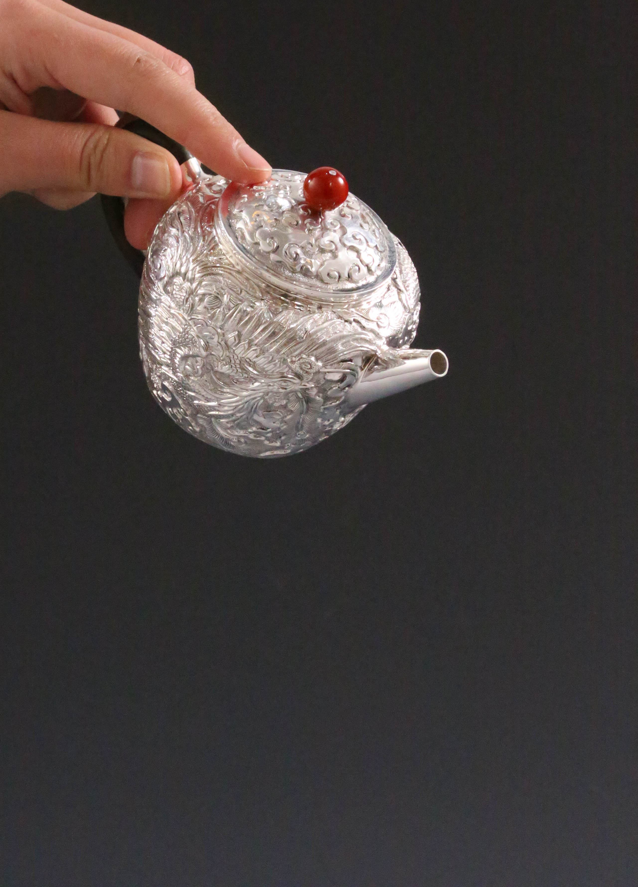 Dragon and Phoenix Sterling Silver Teapot