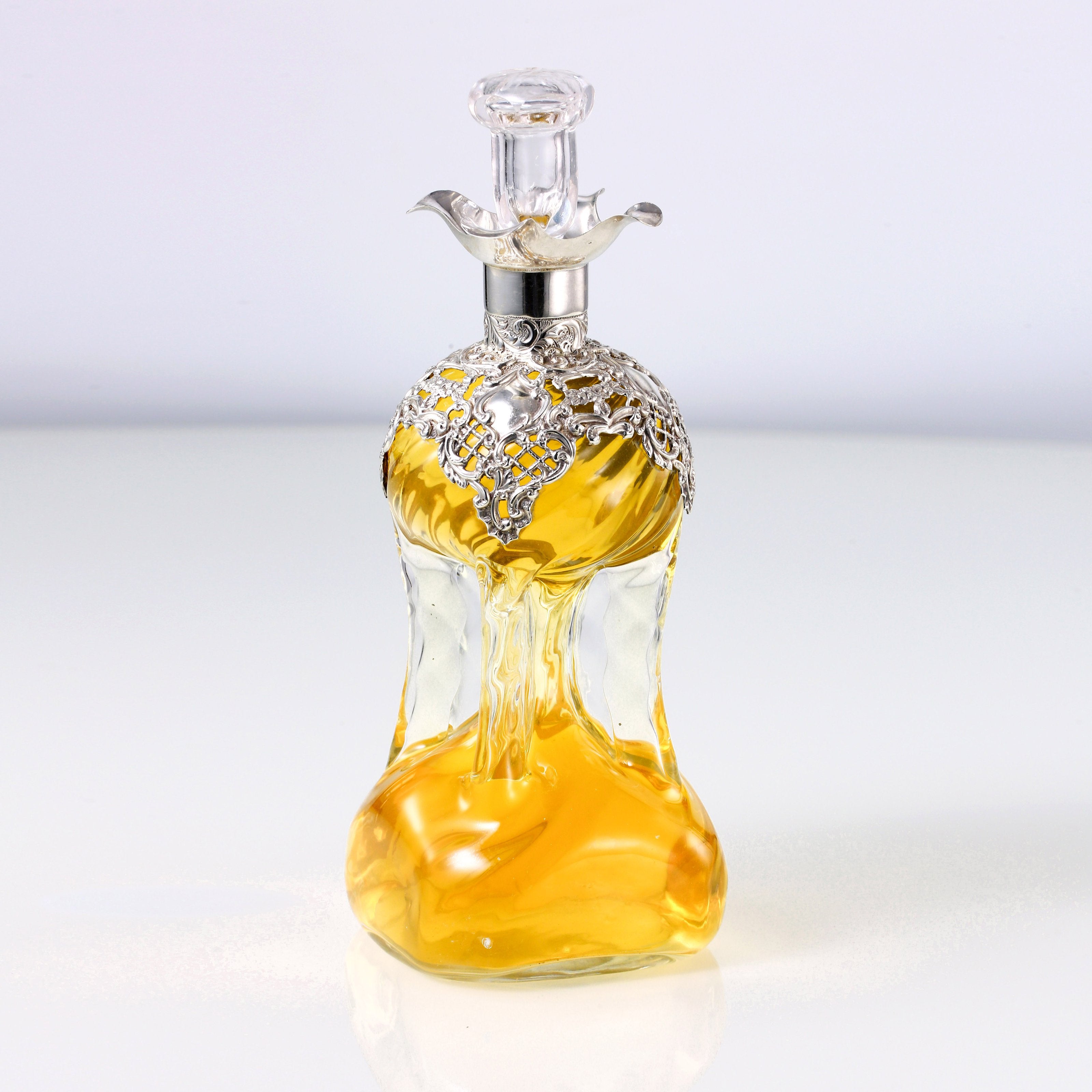 1898 British Sterling Silver Openwork Floral Crystal Wine Bottle