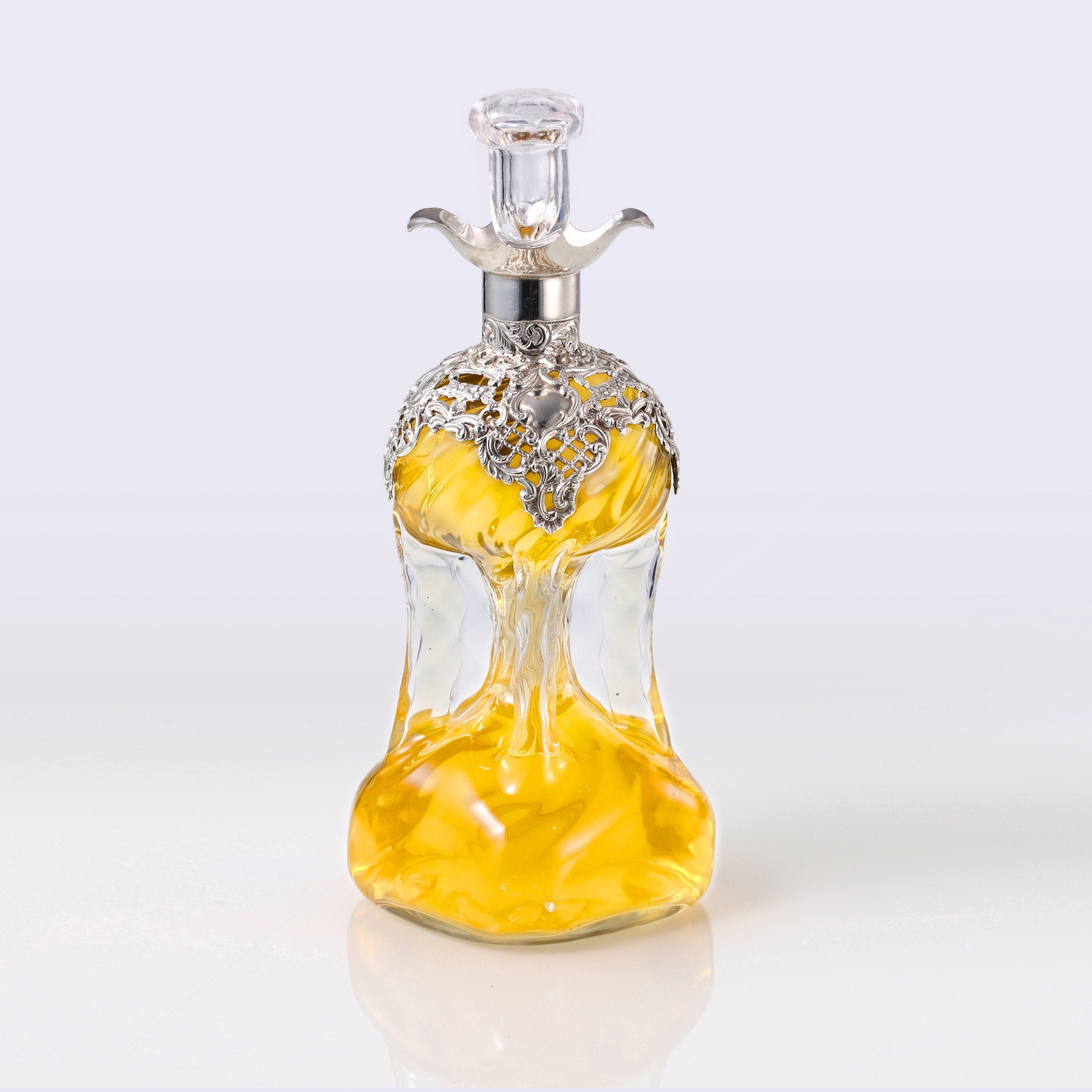 1898 British Sterling Silver Openwork Floral Crystal Wine Bottle