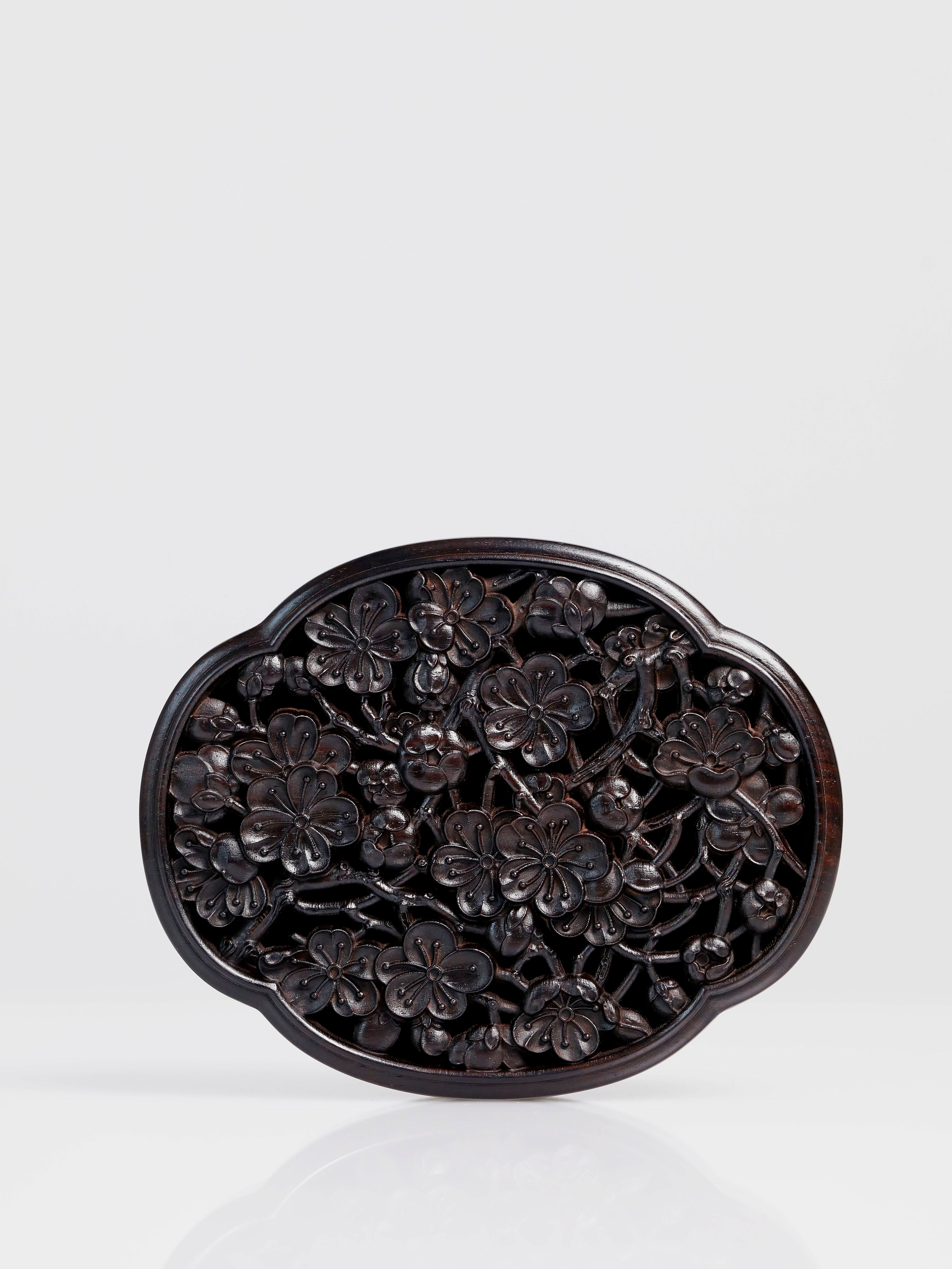 Purple sandalwood hollowed-out plum blossom shaped solid wood incense box