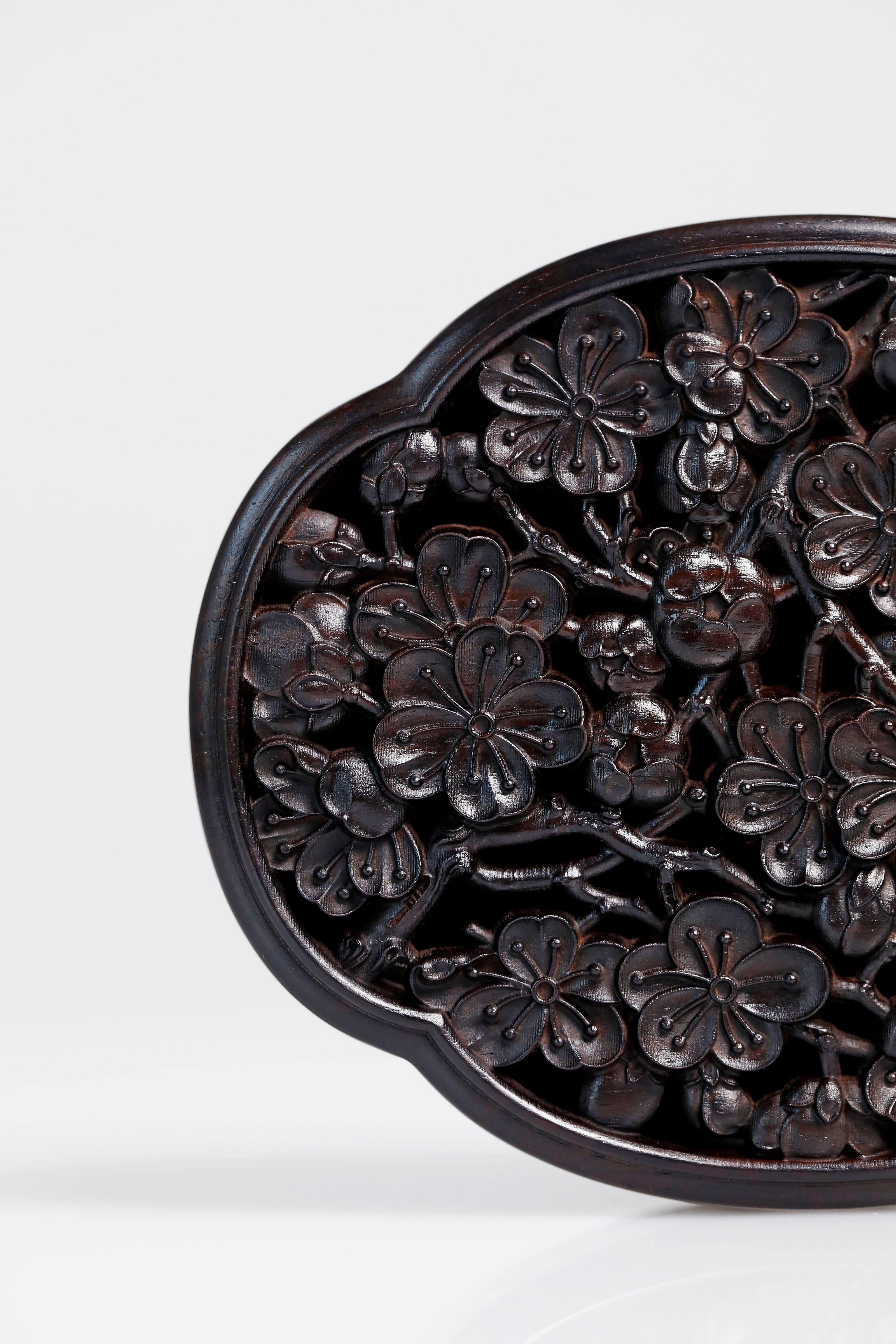 Purple sandalwood hollowed-out plum blossom shaped solid wood incense box