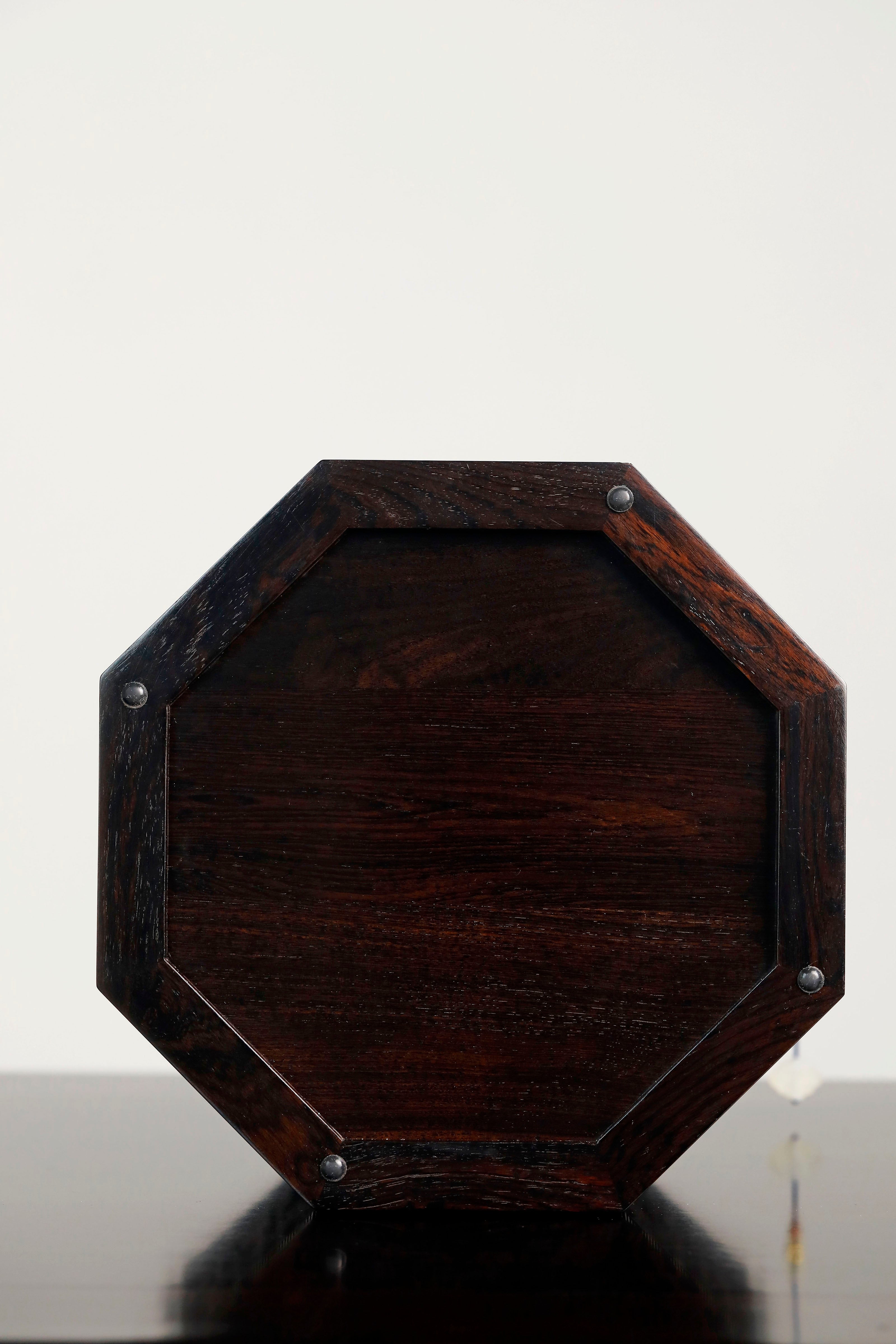 Purple sandalwood inlaid mother-of-pearl octagonal box with eight treasures