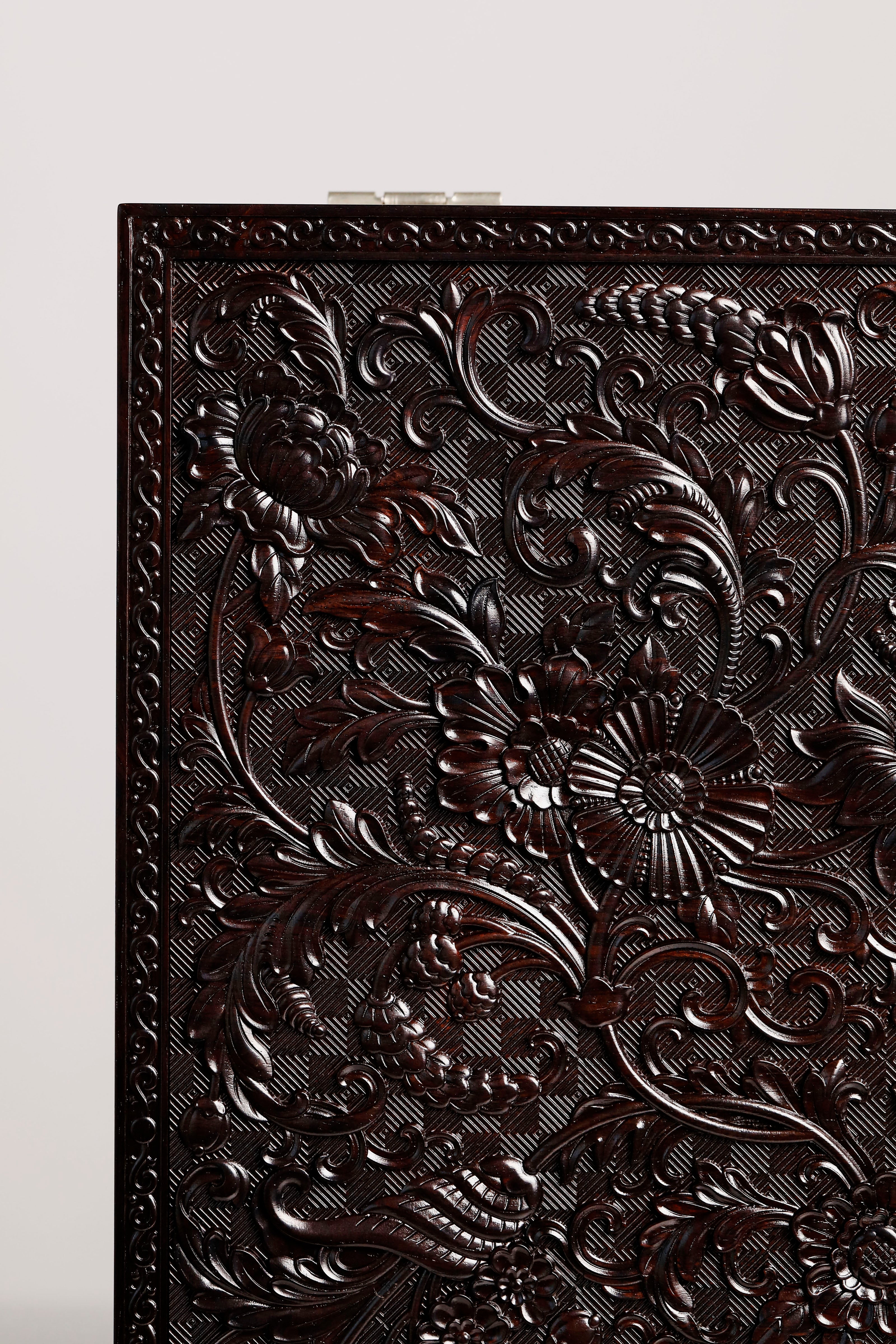 Purple sandalwood passionflower carved tea box