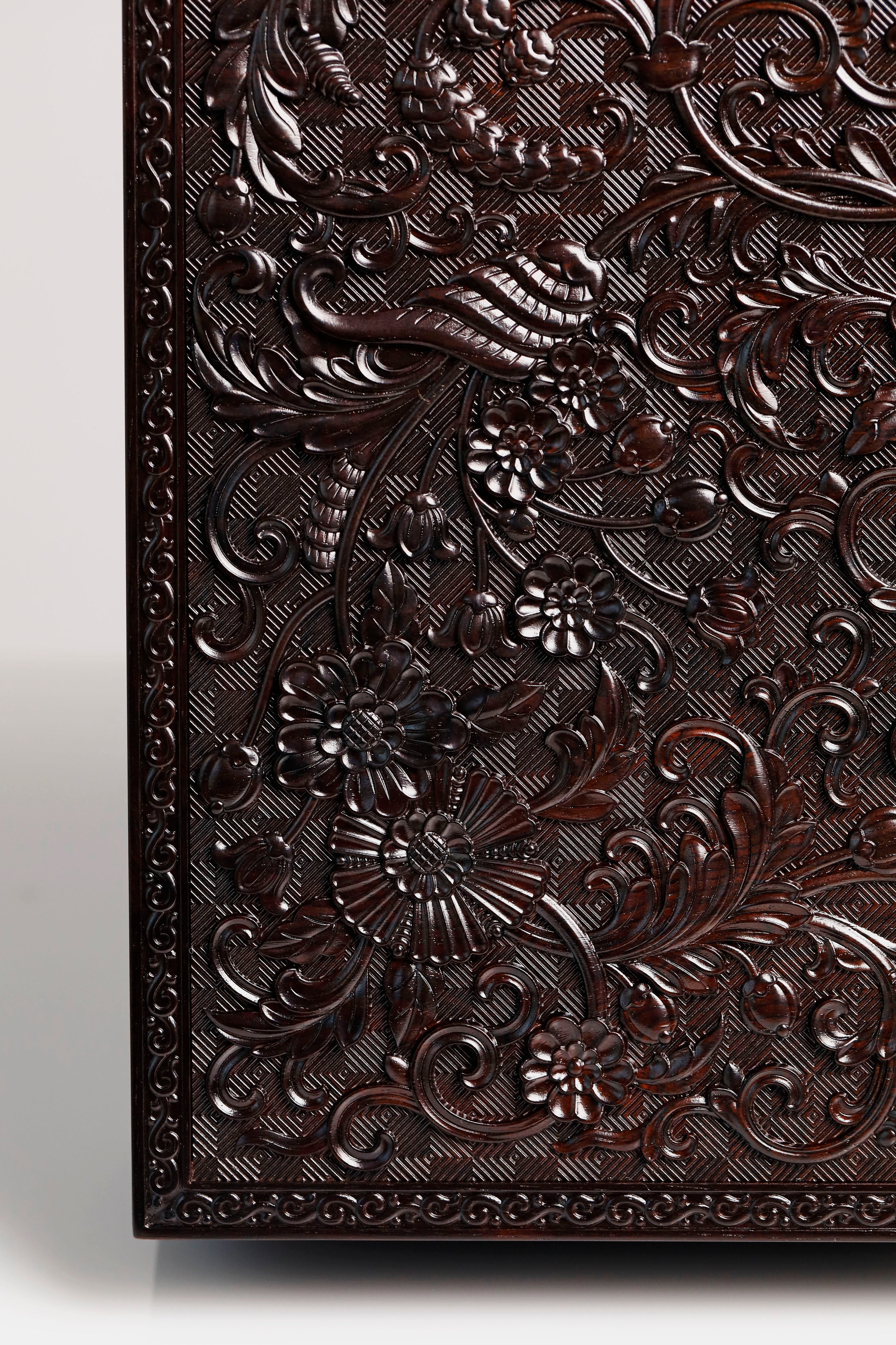 Purple sandalwood passionflower carved tea box