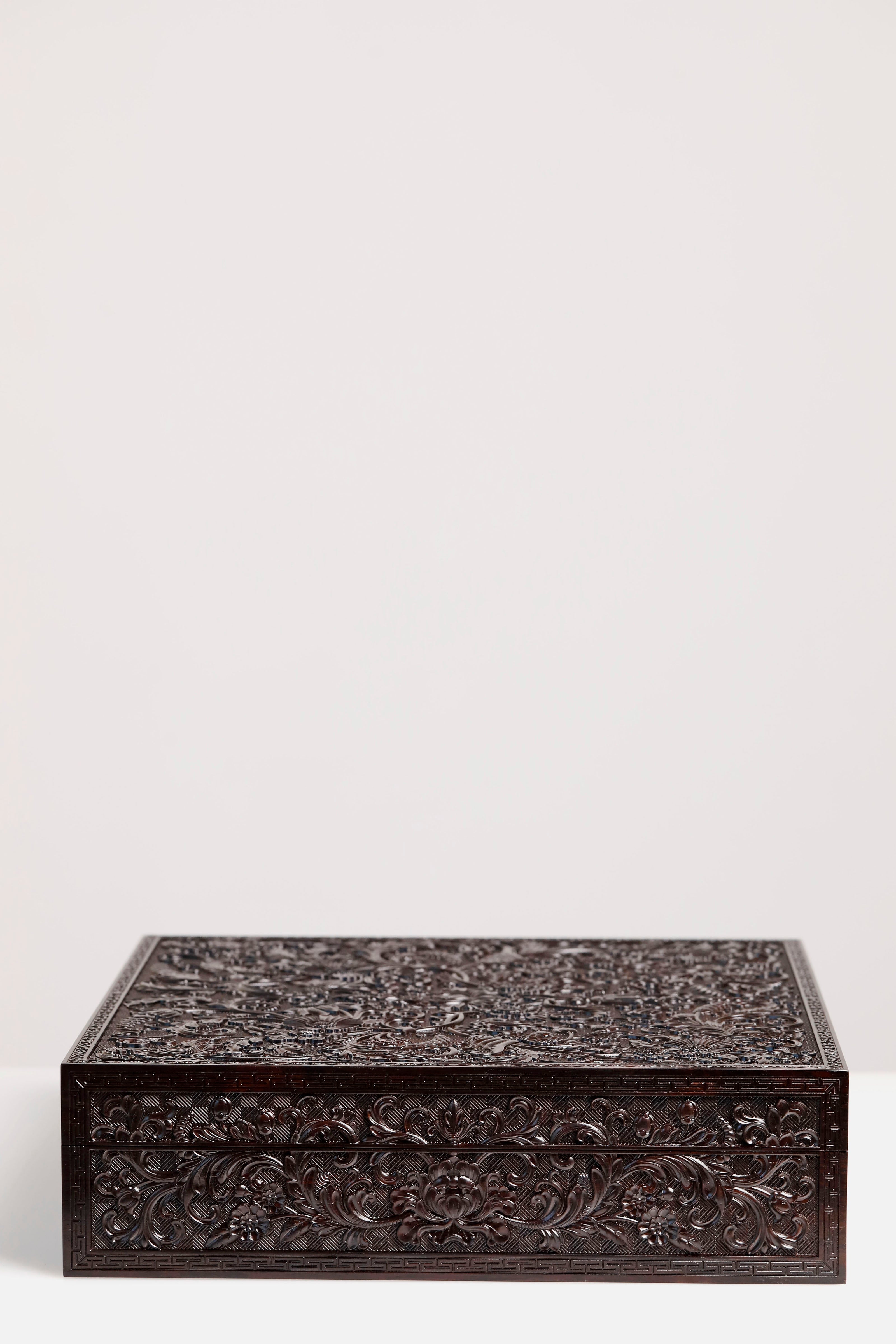 Purple sandalwood passionflower carved tea box