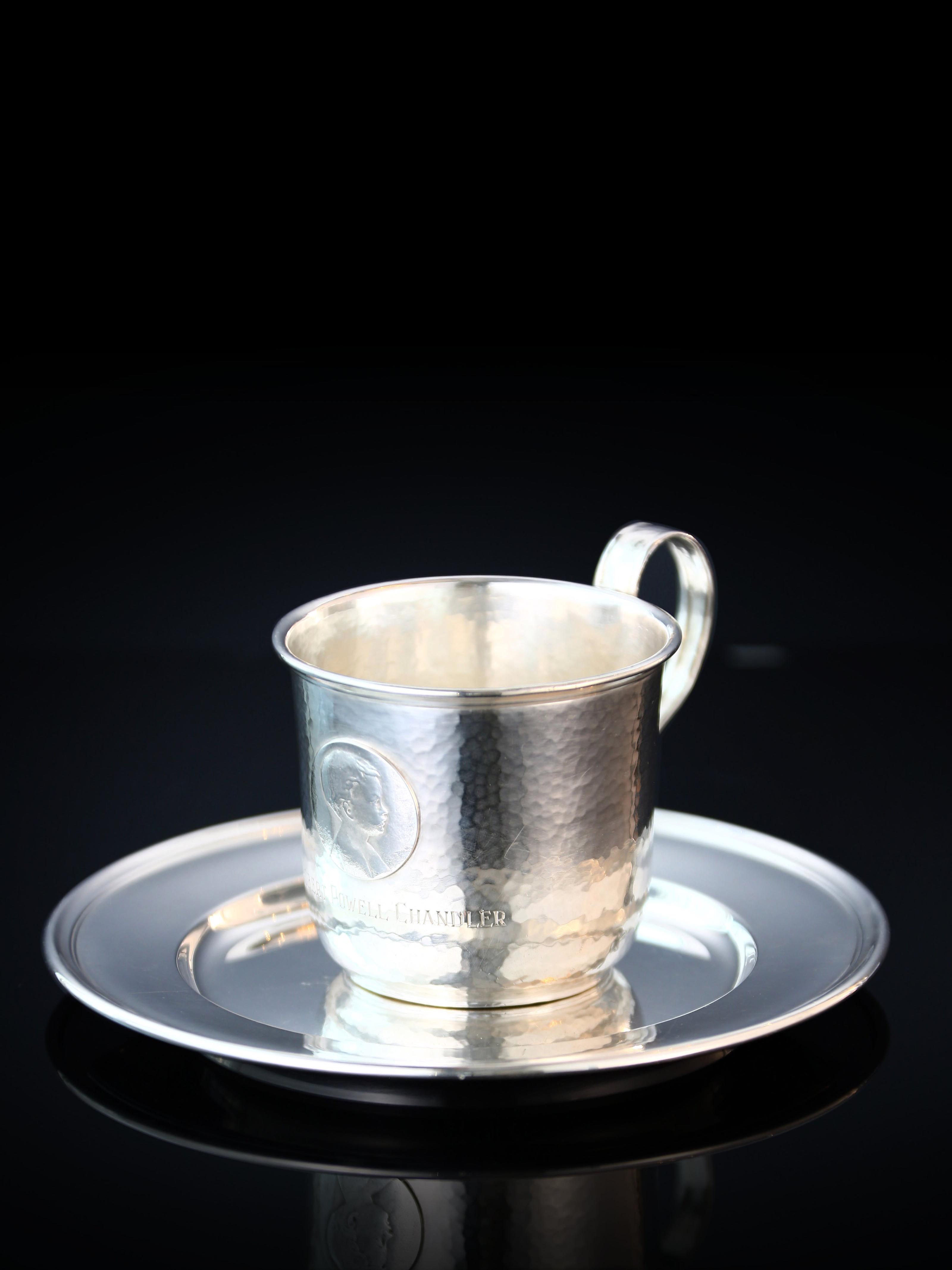 A set of 19th-century American sterling silver hammered teacups