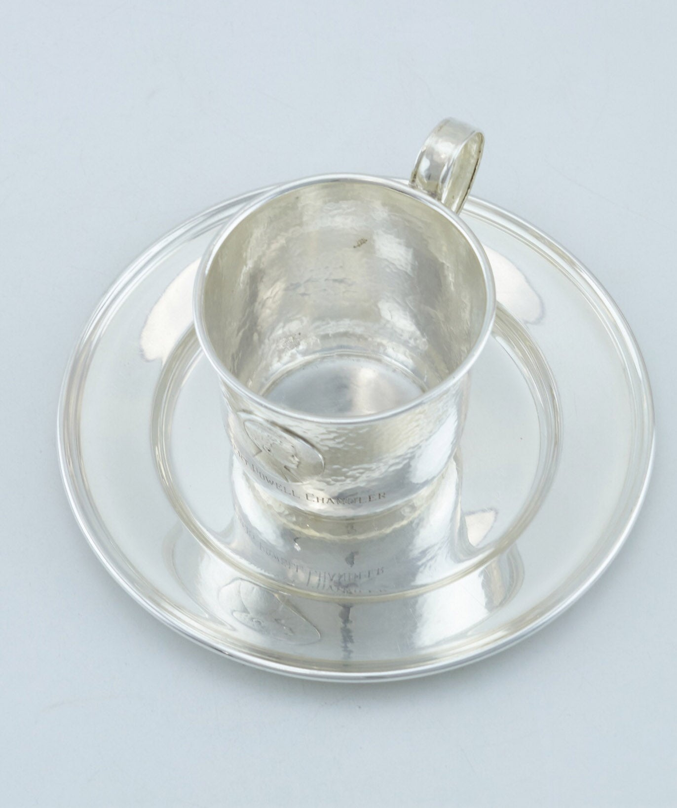 A set of 19th-century American sterling silver hammered teacups