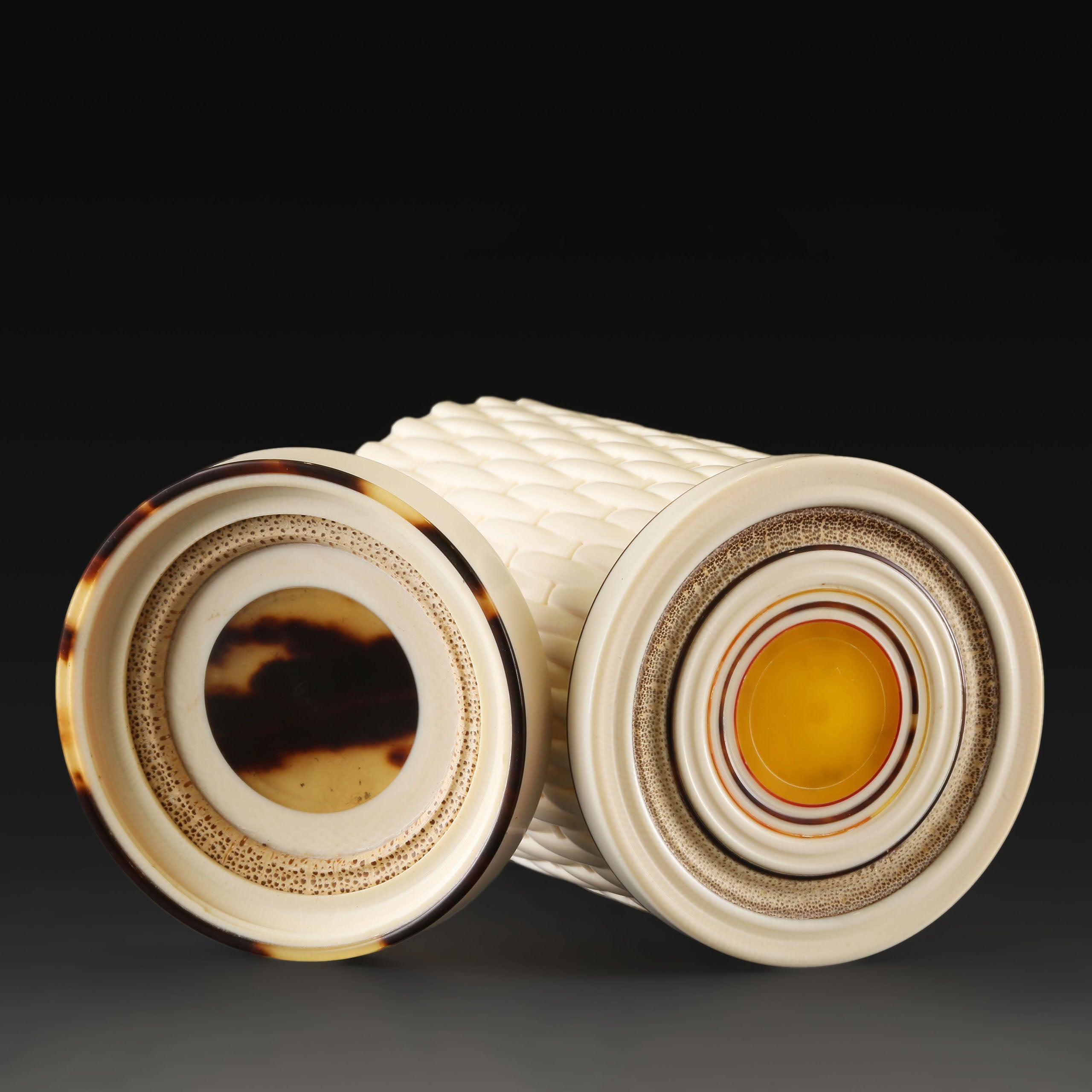Mammoth ivory bamboo woven tea canister