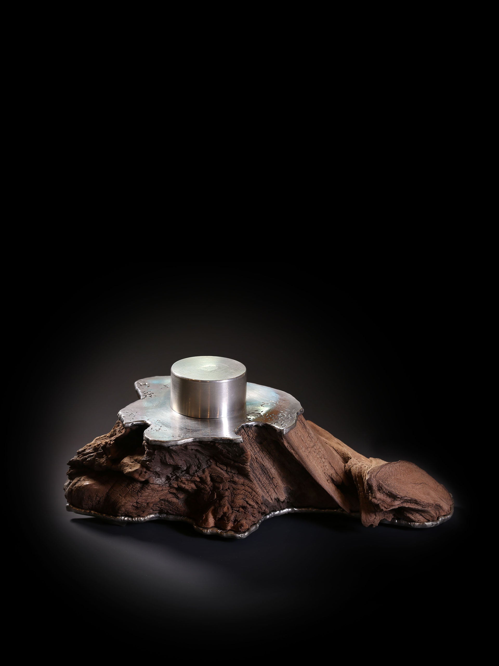 undulating tin-carved burl wood tea canister